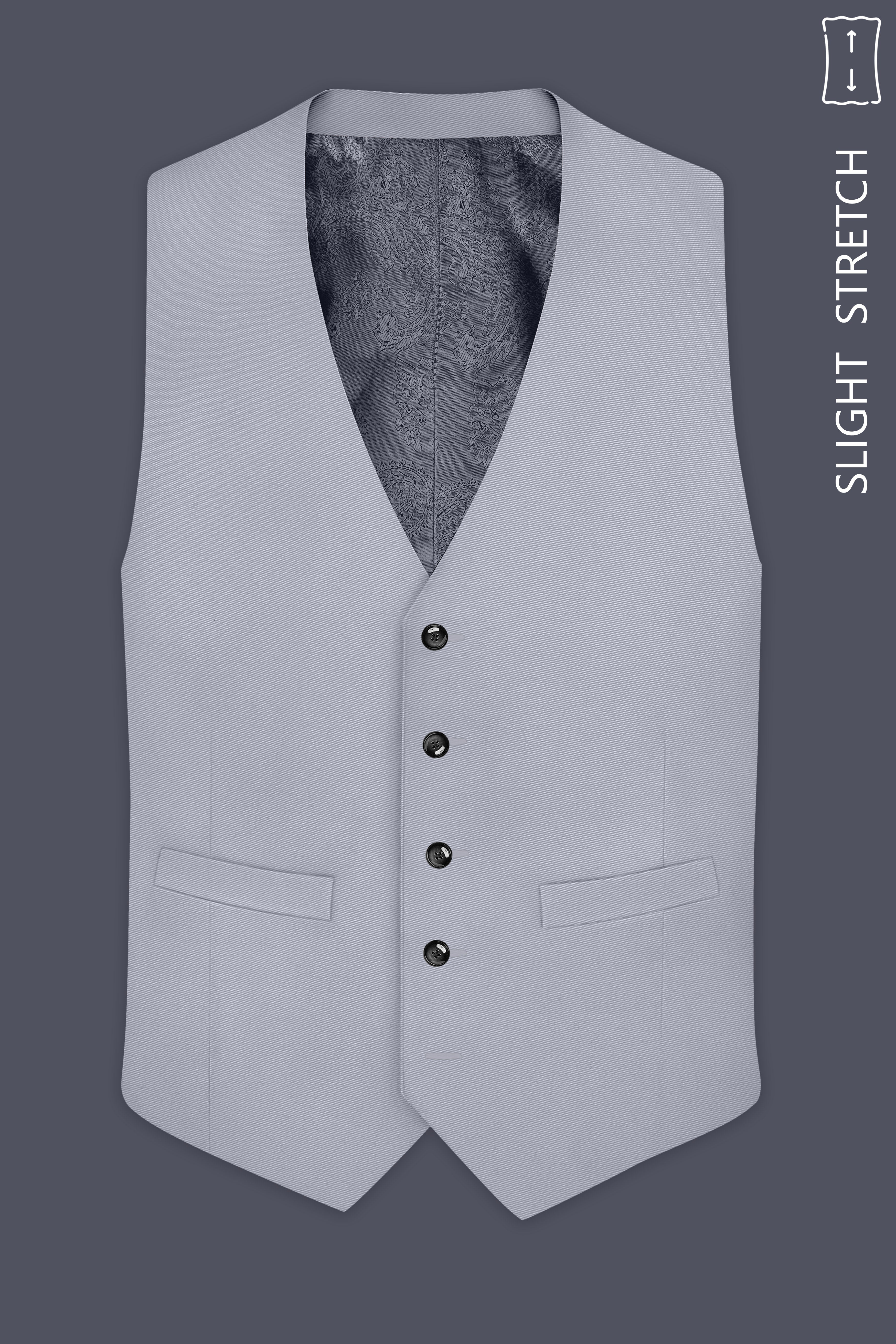 Ashvaro-Manatee Gray Slight Stretch Subtle Sheen Poly-Viscose Waistcoat