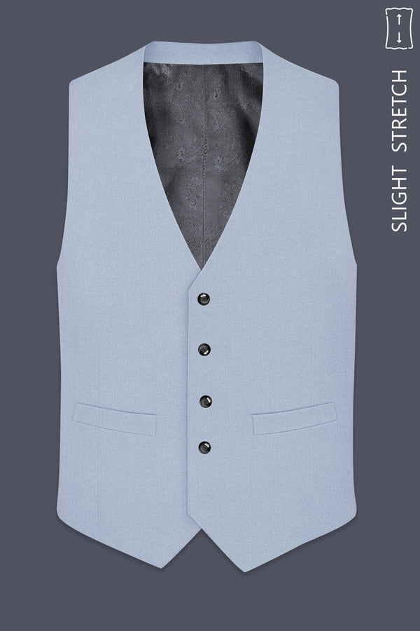 Azure-Heather Blue Diamond Textured Wool Rich Slight Stretch Waistcoat