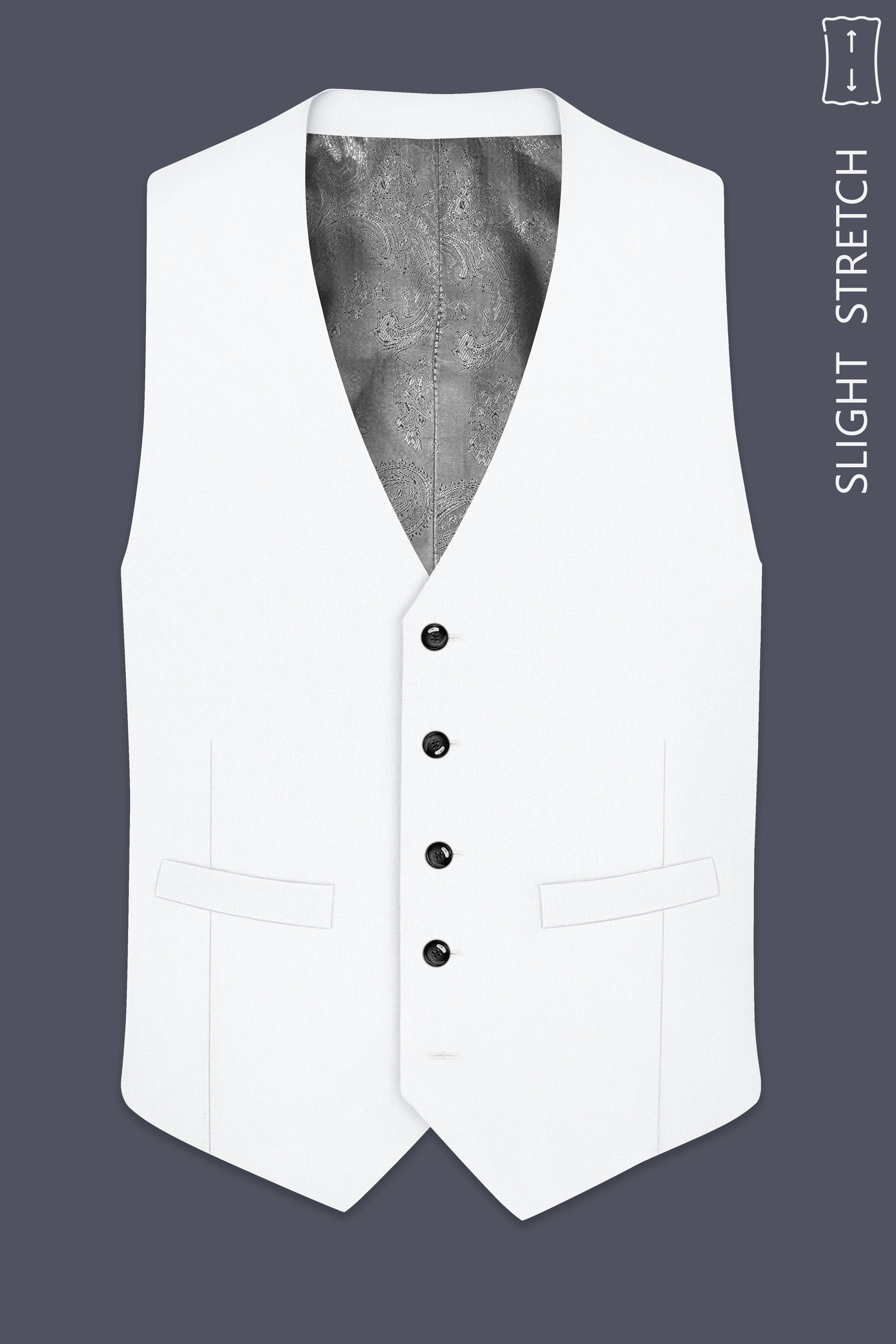 Sterling-Bright White Diamond Textured Wool Rich Slight Stretch Waistcoat