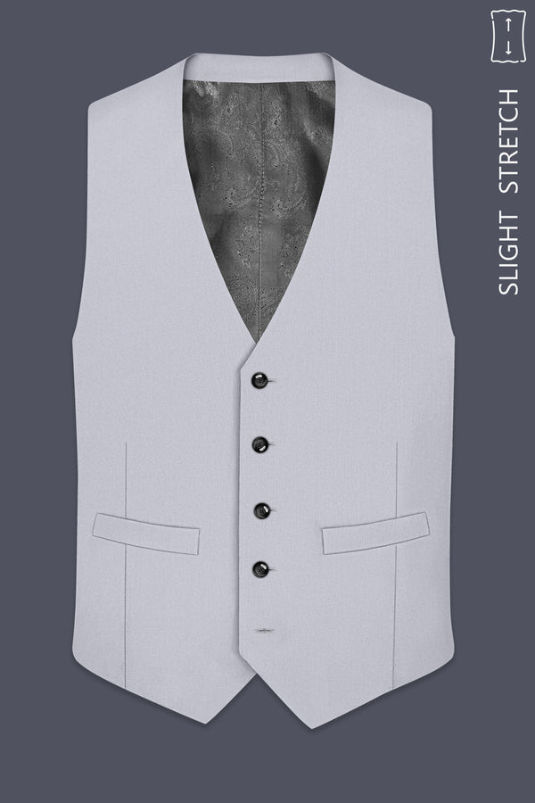 Mist-Spun Pearl Gray Diamond Textured Wool Rich Slight Stretch Waistcoat