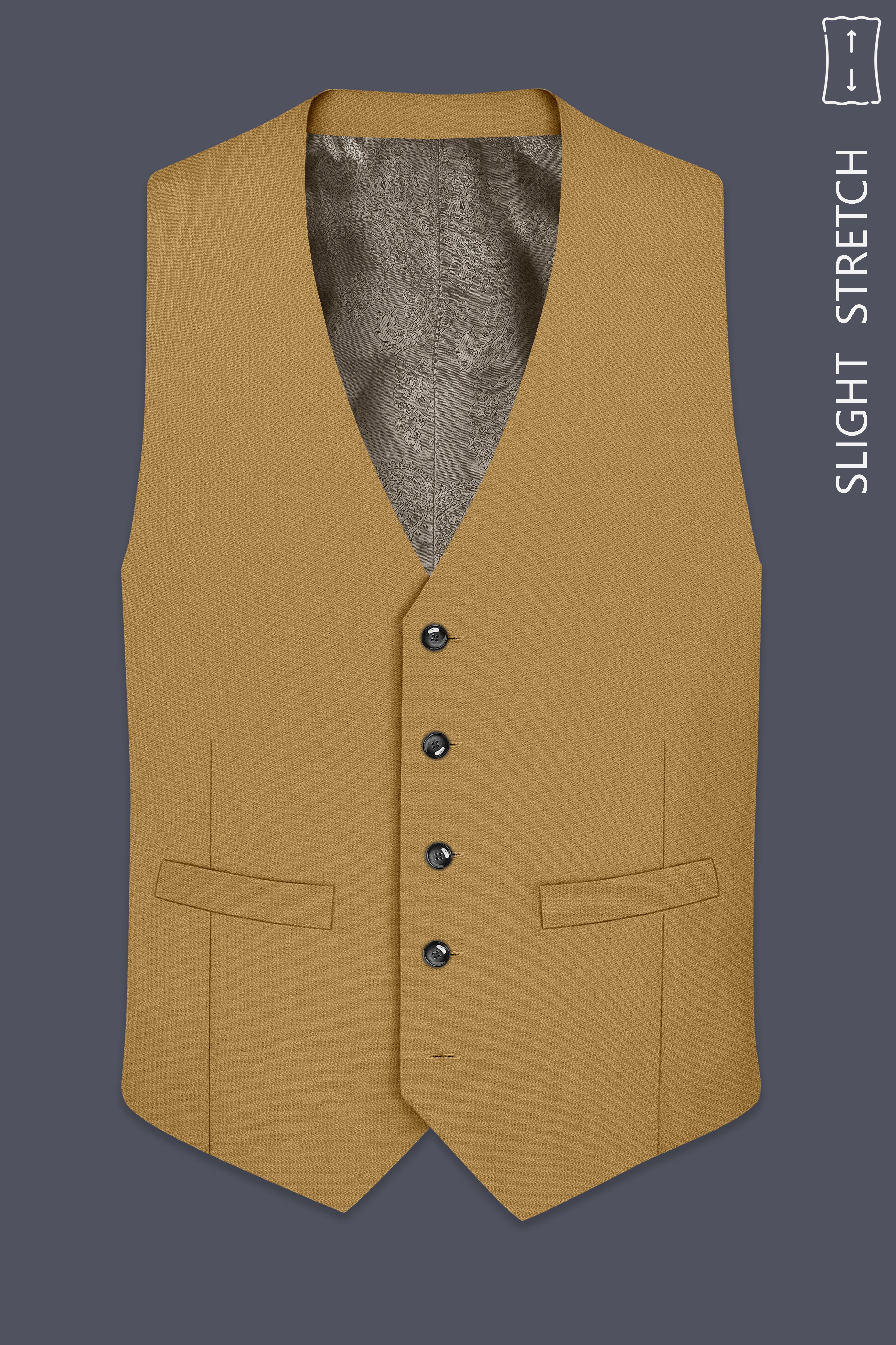 Sienna-Teak Brown Diamond Textured Wool Rich Slight Stretch Waistcoat