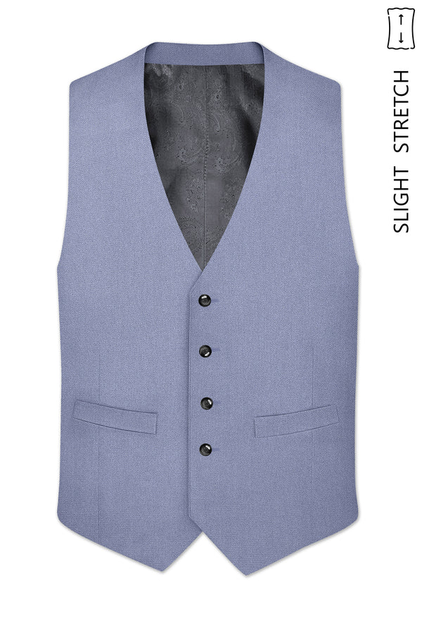 Harbor-Waterloo Blue Diamond Textured Wool Rich Slight Stretch Waistcoat