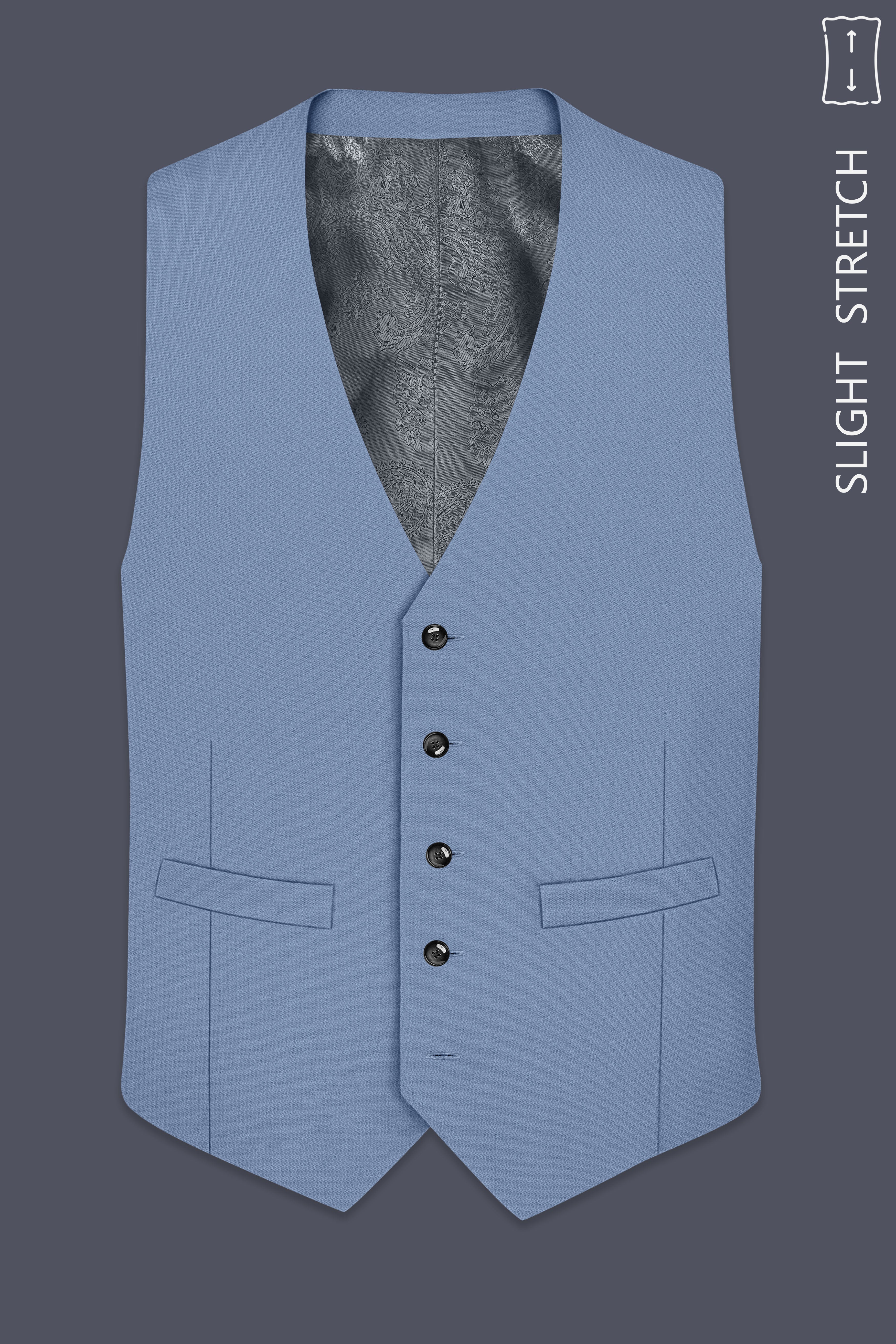 Harbor-Waterloo Blue Diamond Textured Wool Rich Slight Stretch Waistcoat