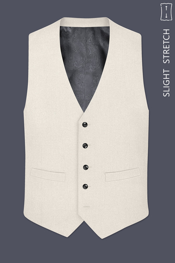 Ecru-Merino Off White Diamond Textured Wool Rich Slight Stretch Waistcoat
