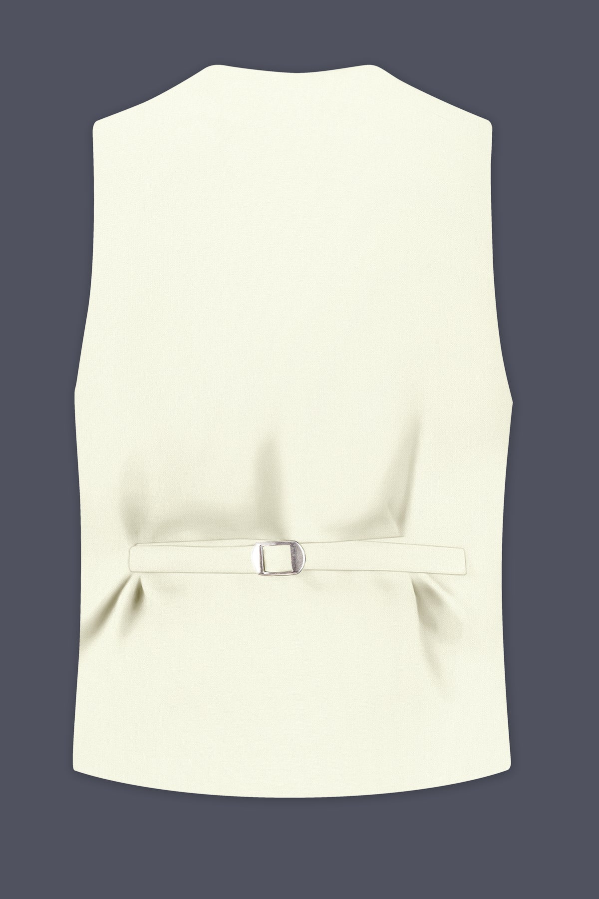 Ecru-Merino Off White Diamond Textured Wool Rich Slight Stretch Waistcoat