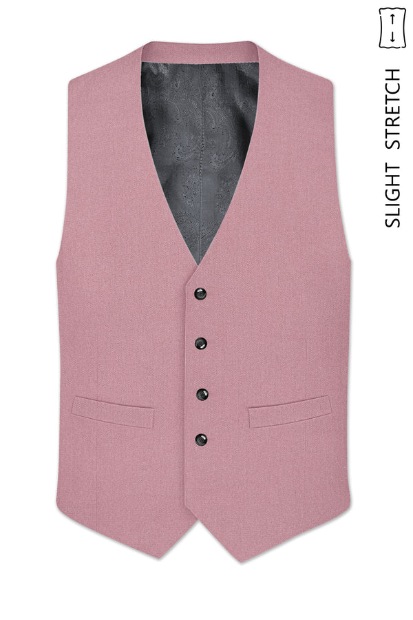 Aurore-Brandy Rose Pink Diamond Textured Wool Rich Slight Stretch Waistcoat