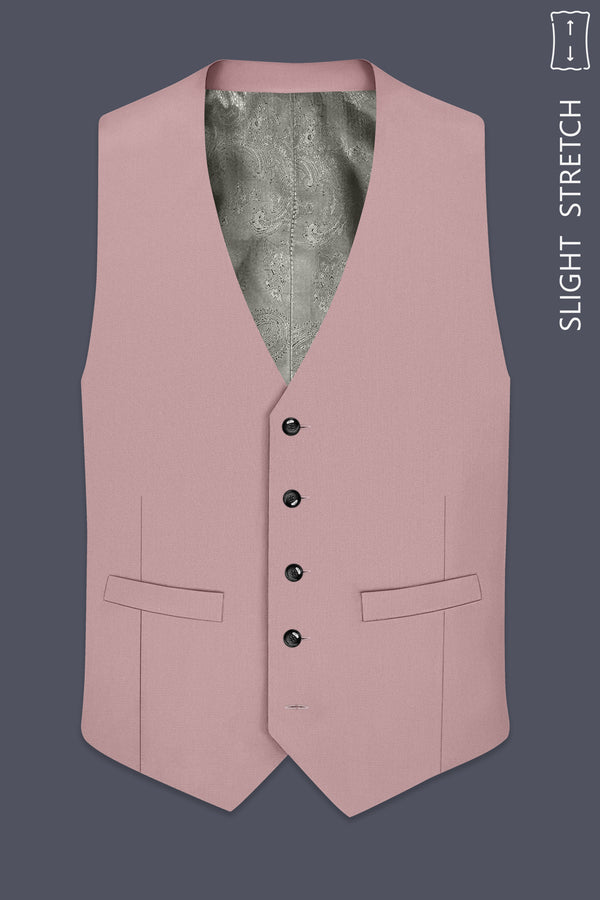 Aurore-Brandy Rose Pink Diamond Textured Wool Rich Slight Stretch Waistcoat