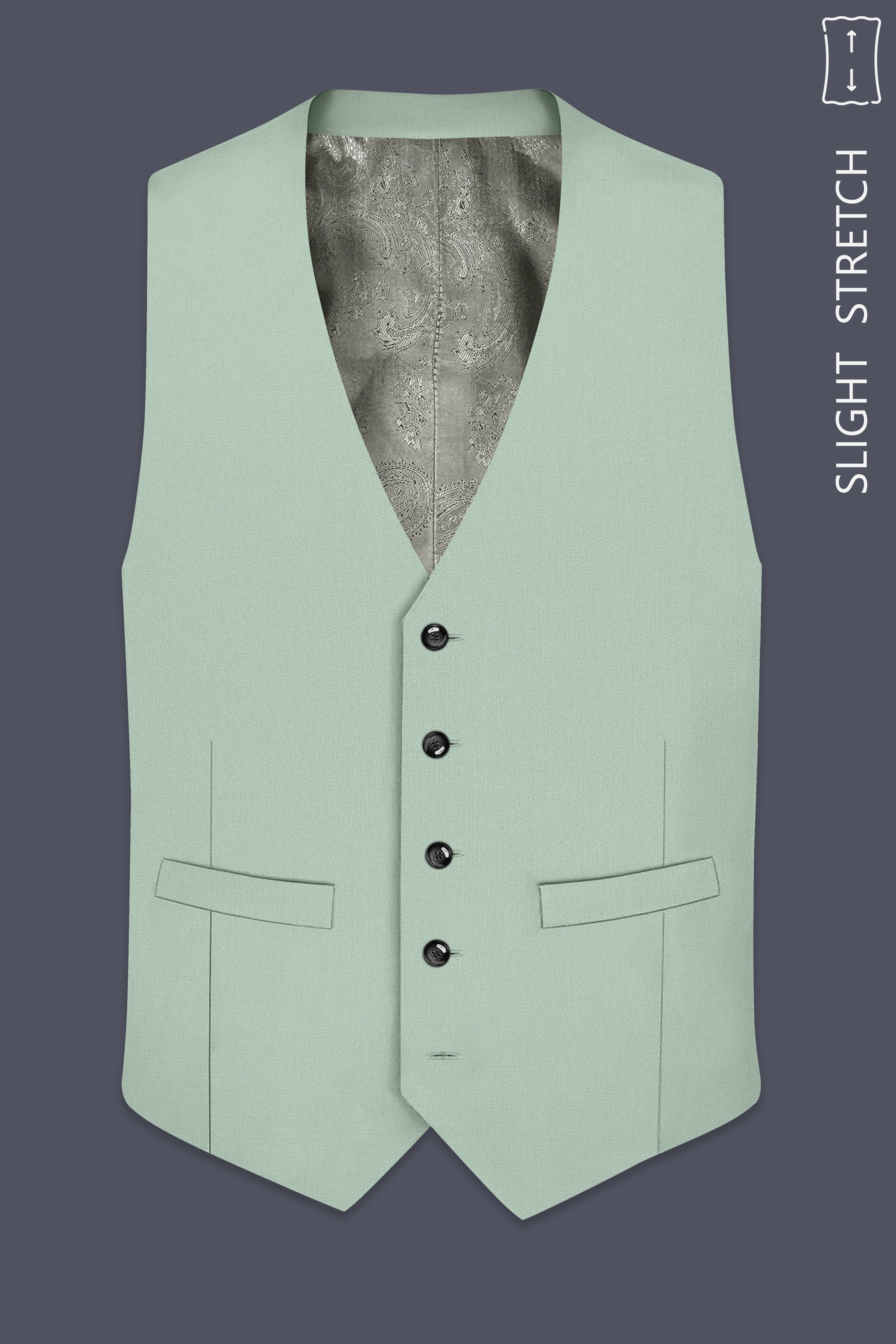Sylvan-Cascade Green Diamond Textured Wool Rich Slight Stretch Waistcoat