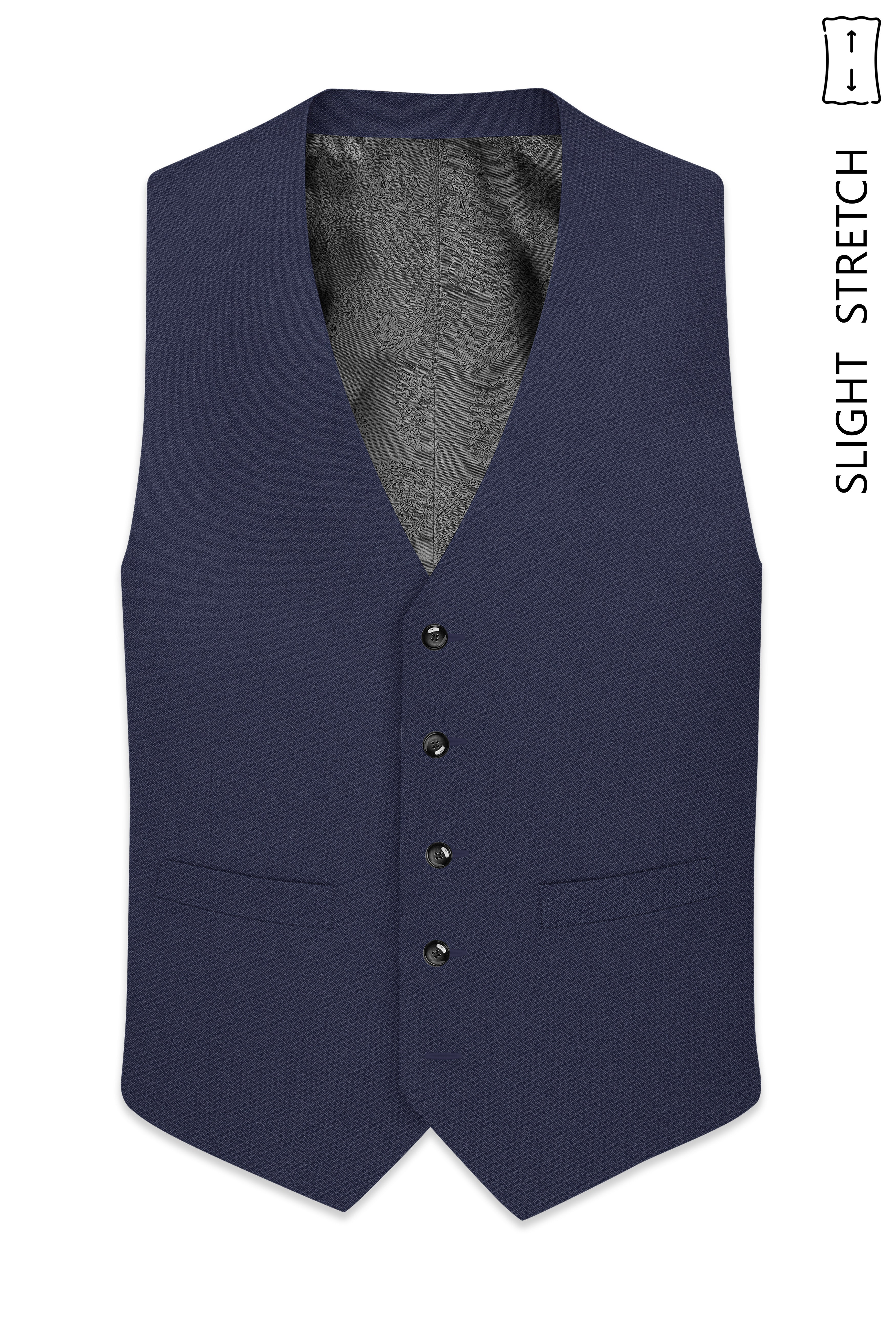 Noctis-Cinder Blue Diamond Textured Wool Rich Slight Stretch Waistcoat