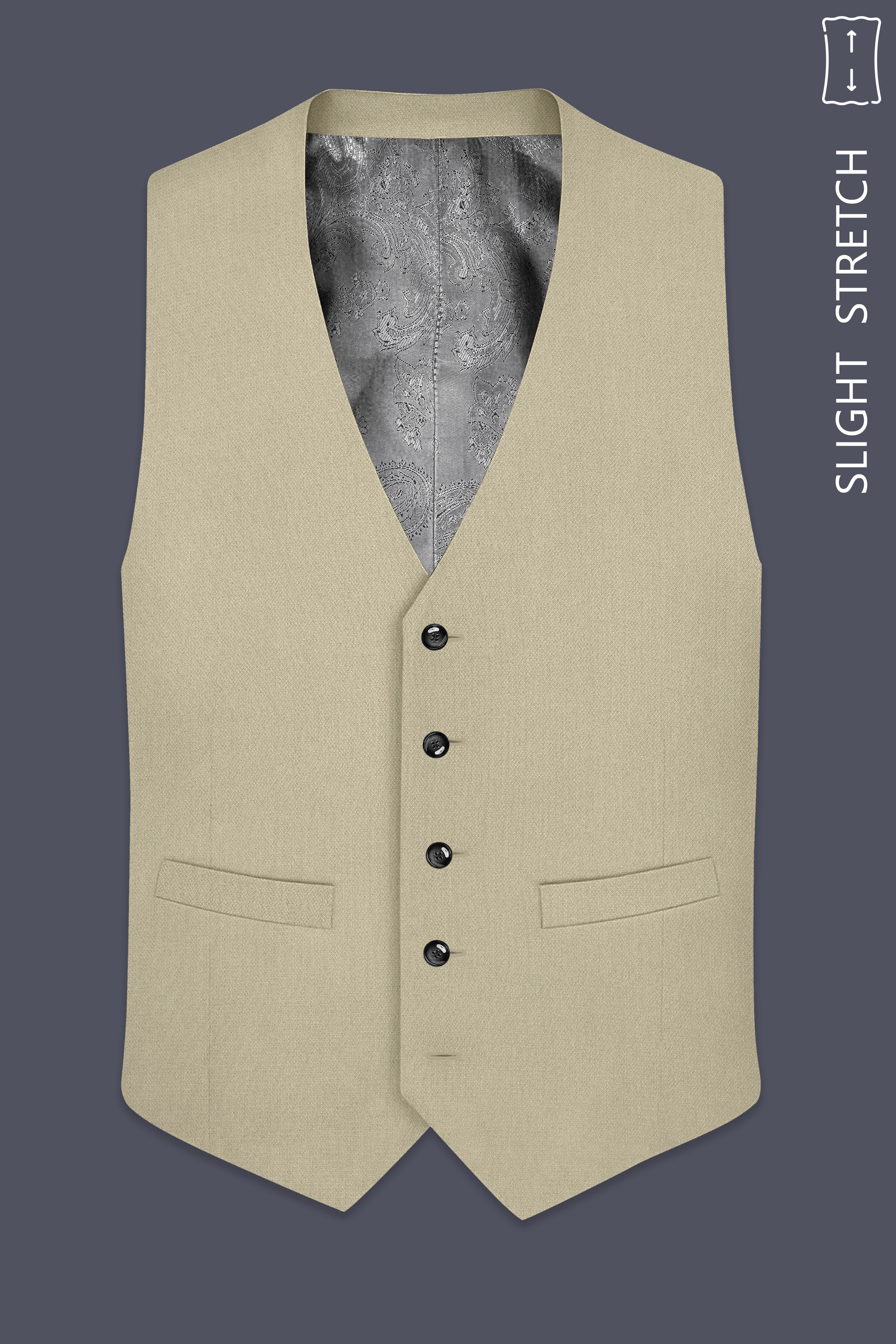 Cedar-Tallow Green Diamond Textured Wool Rich Slight Stretch Waistcoat