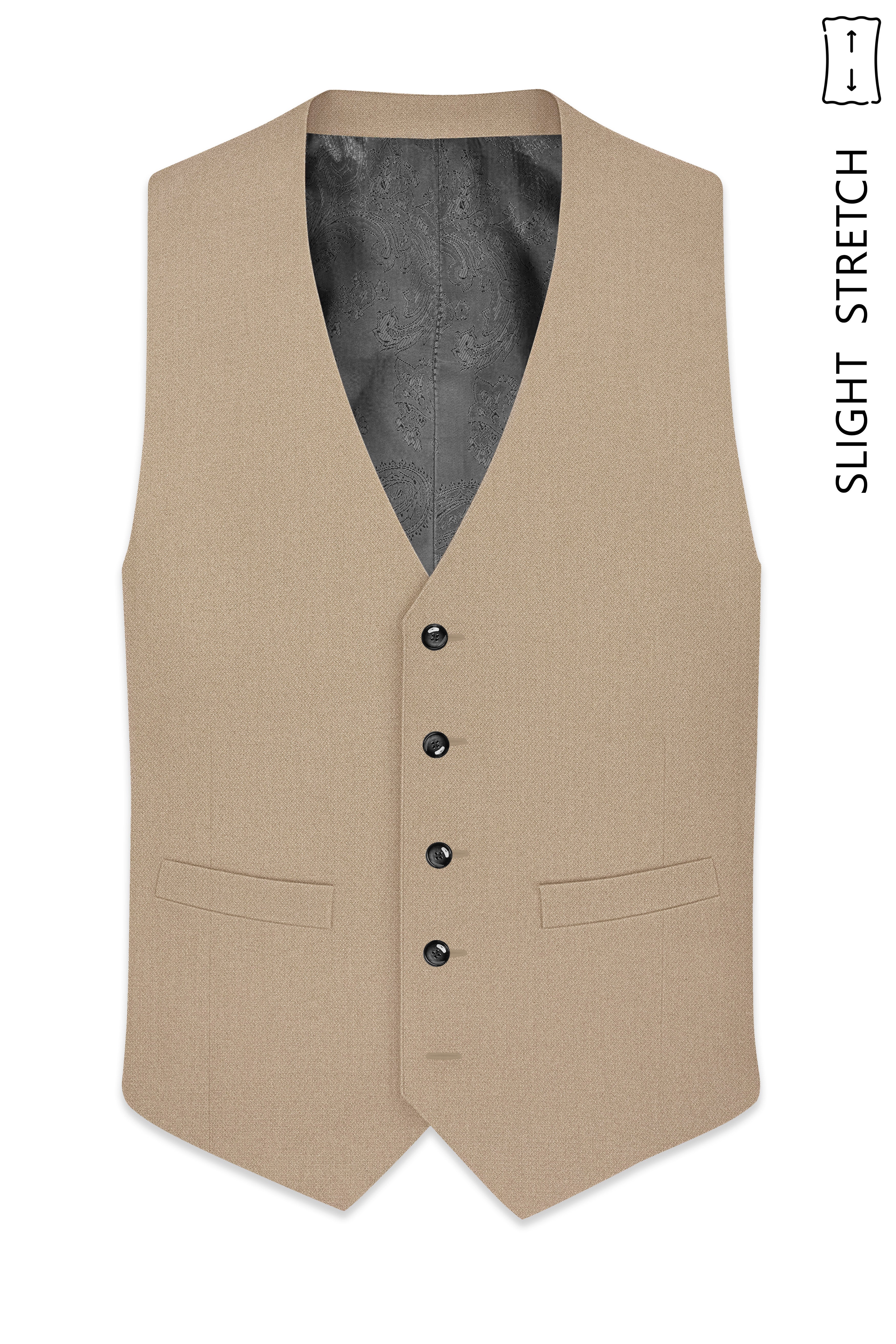 Sable-Mongoose Cream Diamond Textured Wool Rich Slight Stretch Waistcoat