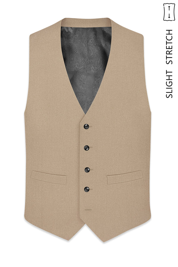 Sable-Mongoose Cream Diamond Textured Wool Rich Slight Stretch Waistcoat
