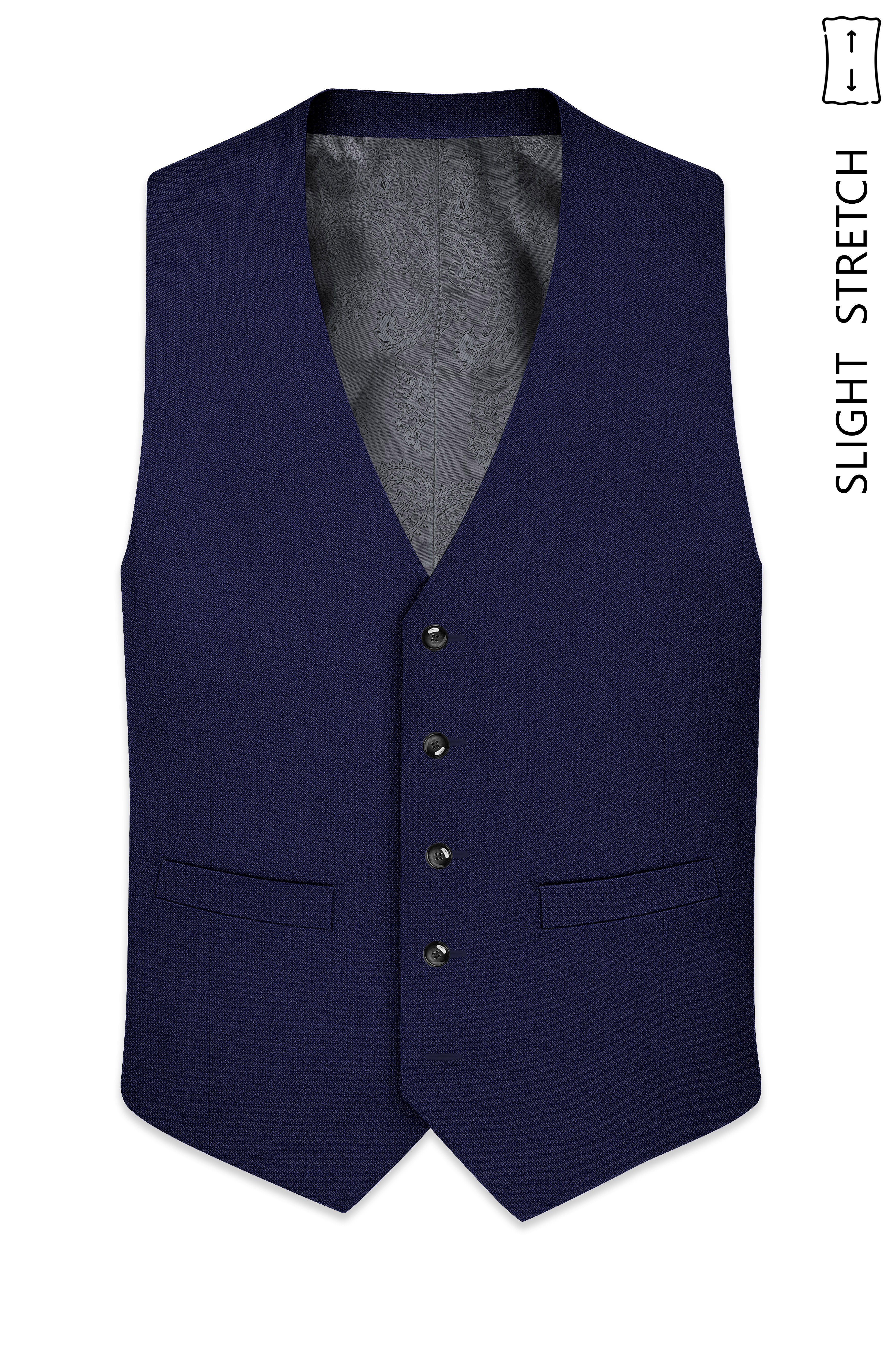 Orion-Vulcan Blue Diamond Textured Wool Rich Slight Stretch Waistcoat