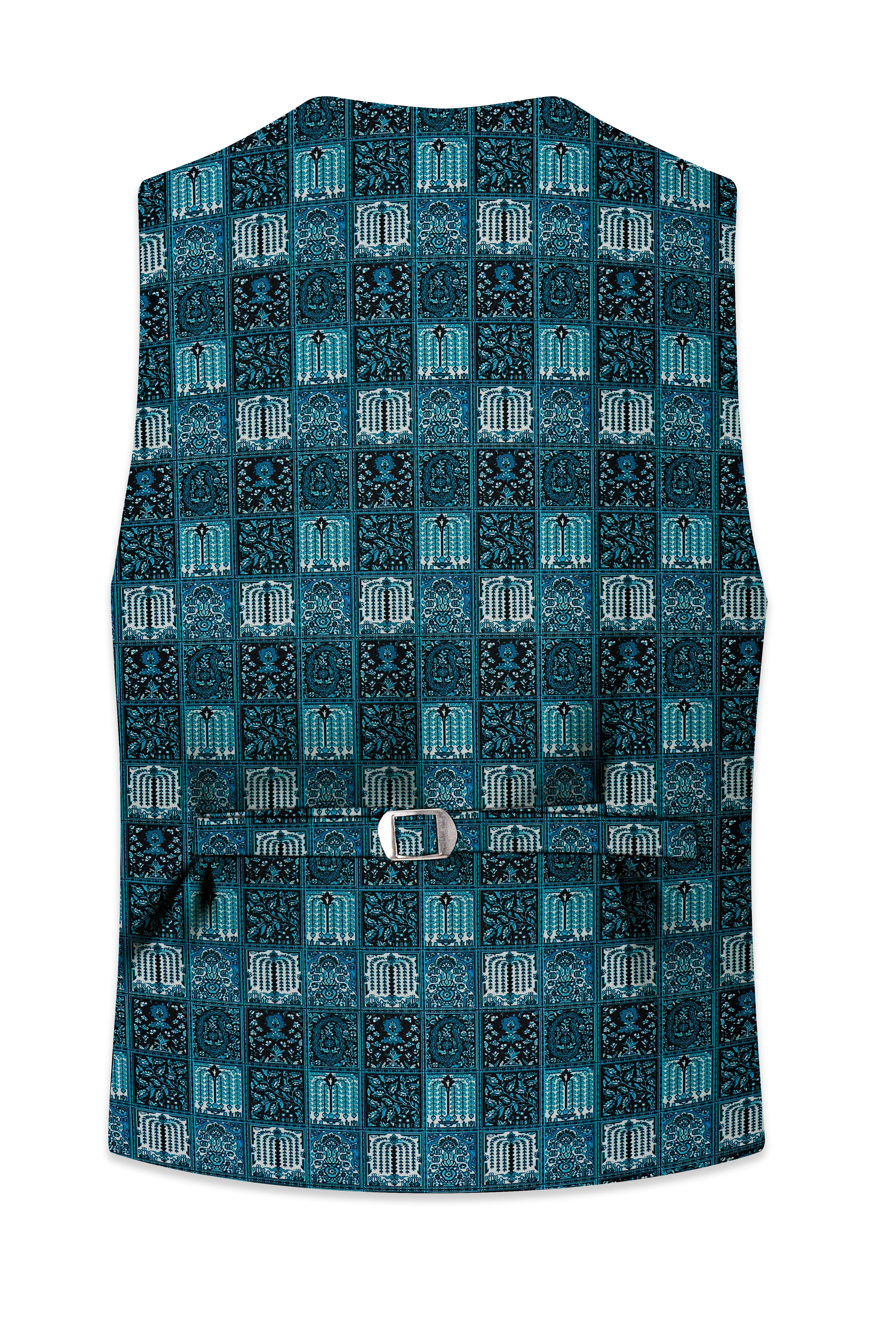 Zenith-Astronaut Blue Geometric Mosaic Printed Wool Rich Waistcoat