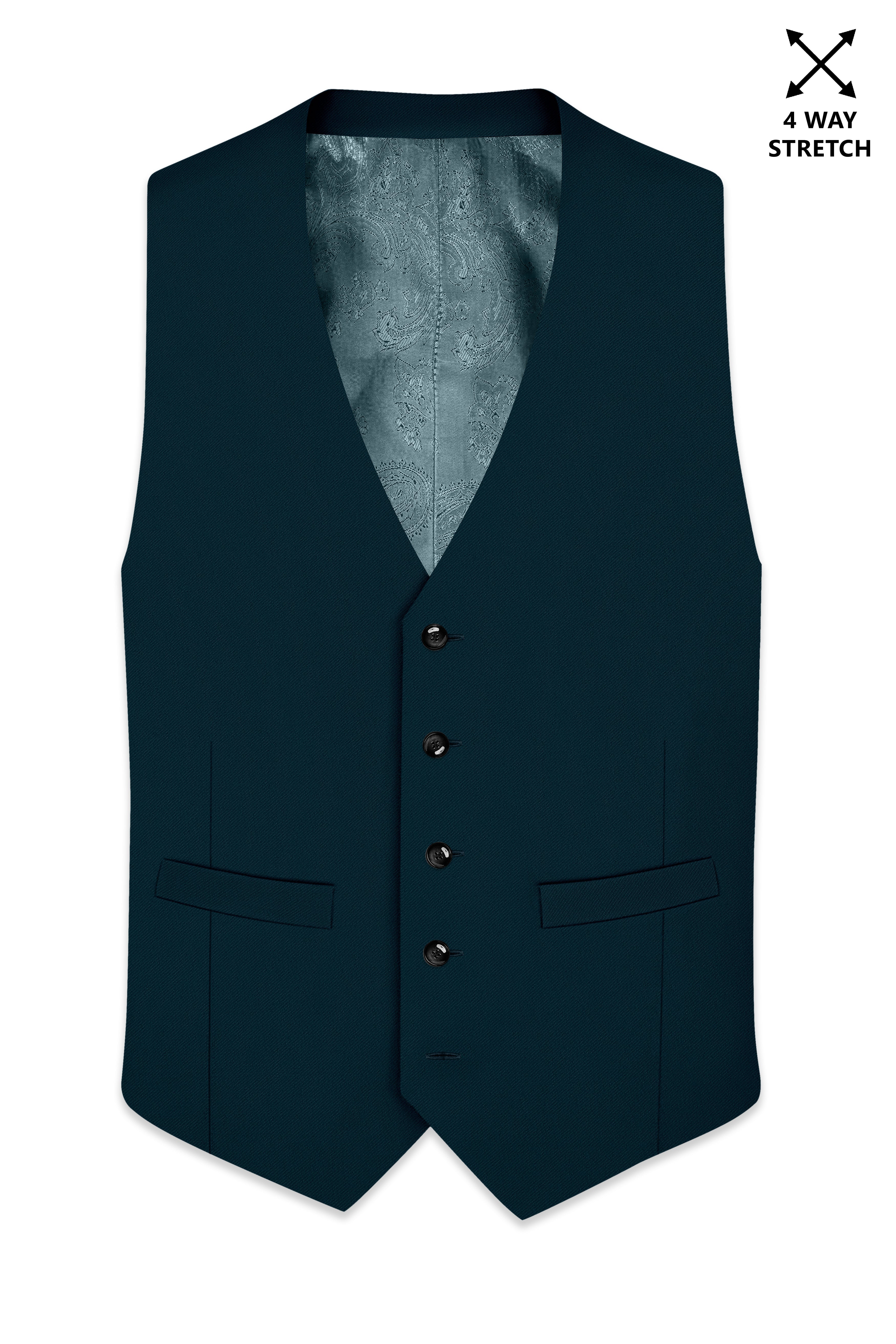 Zephyr-Korean Teal Green 4-Way Stretch Wrinkle-Free Wool Rich Waistcoat