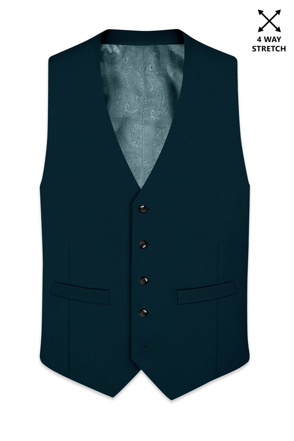 Zephyr-Korean Teal Green 4-Way Stretch Wrinkle-Free Fluid Drape Fabric Waistcoat