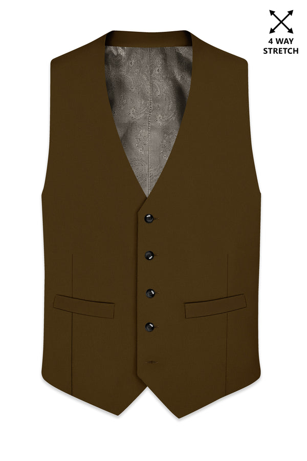 Terra-Korean Tumbleweed Brown 4-Way Stretch Wrinkle-Free Fluid Drape Fabric Waistcoat
