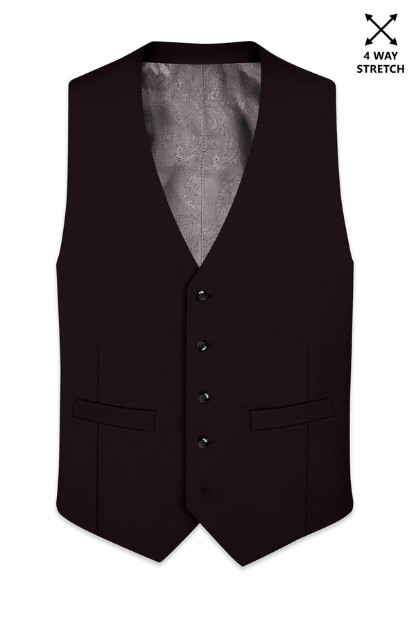 Merlot-Korean Wine Purple 4-Way Stretch Wrinkle-Free Wool Rich Waistcoat