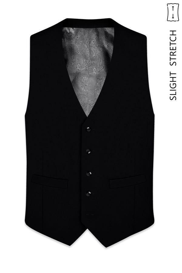 Noir-Jade Black Wool Rich Slight Stretch Waistcoat