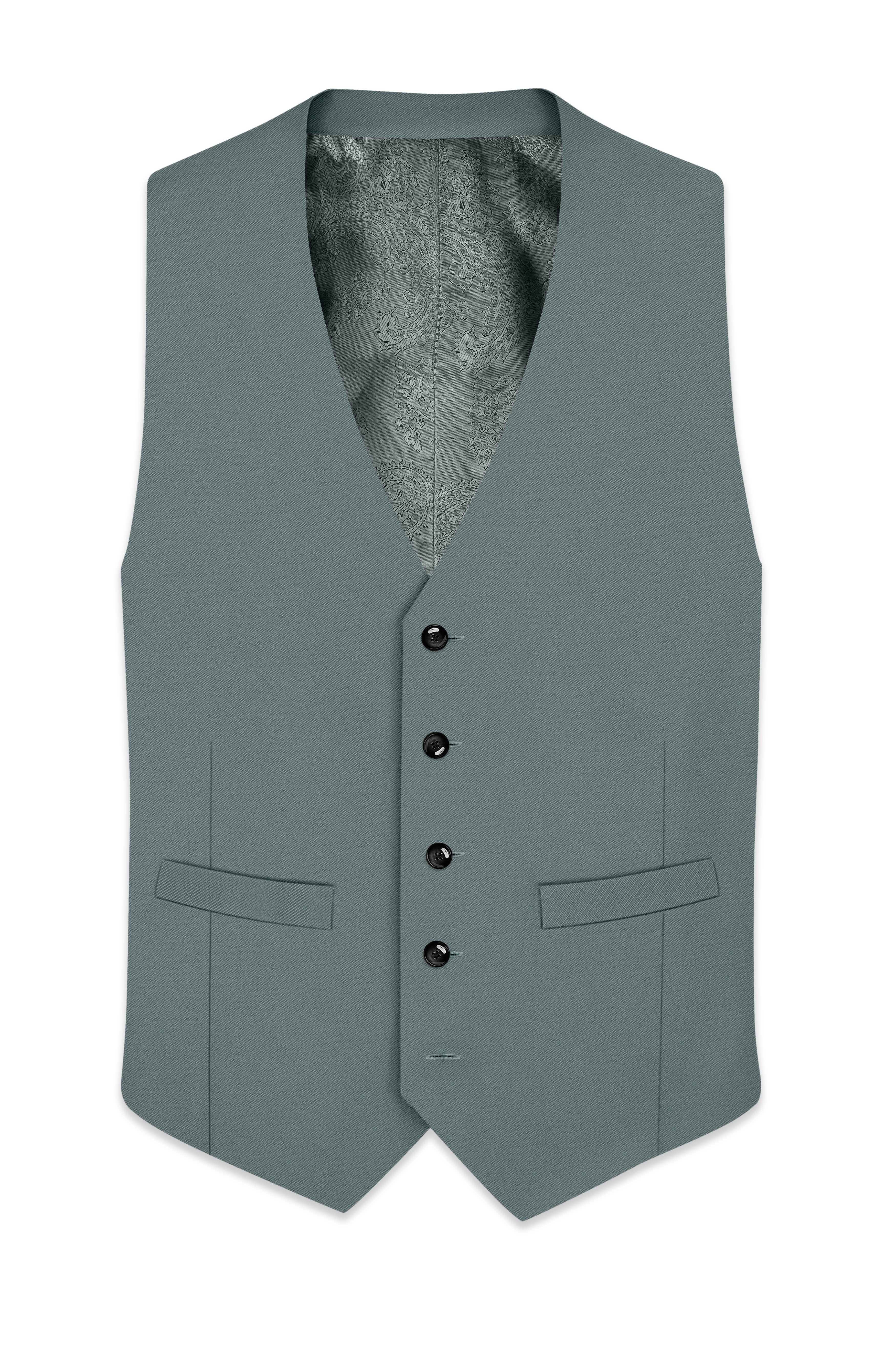Verdant-Raven Green Wool Rich Slight Stretch Waistcoat