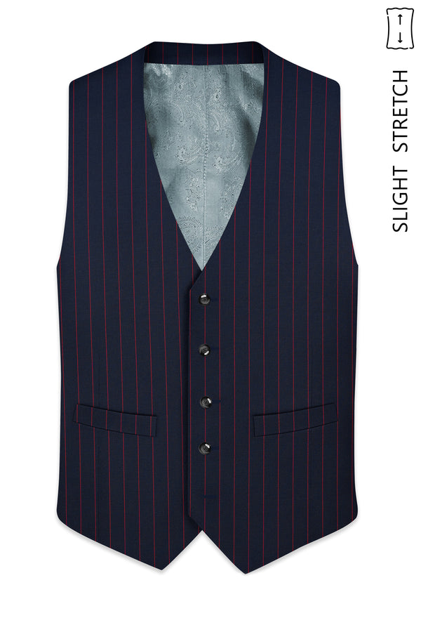 Striata-Haiti Blue And Brick Pink Chalk Striped Wool Rich Slight Stretch Waistcoat