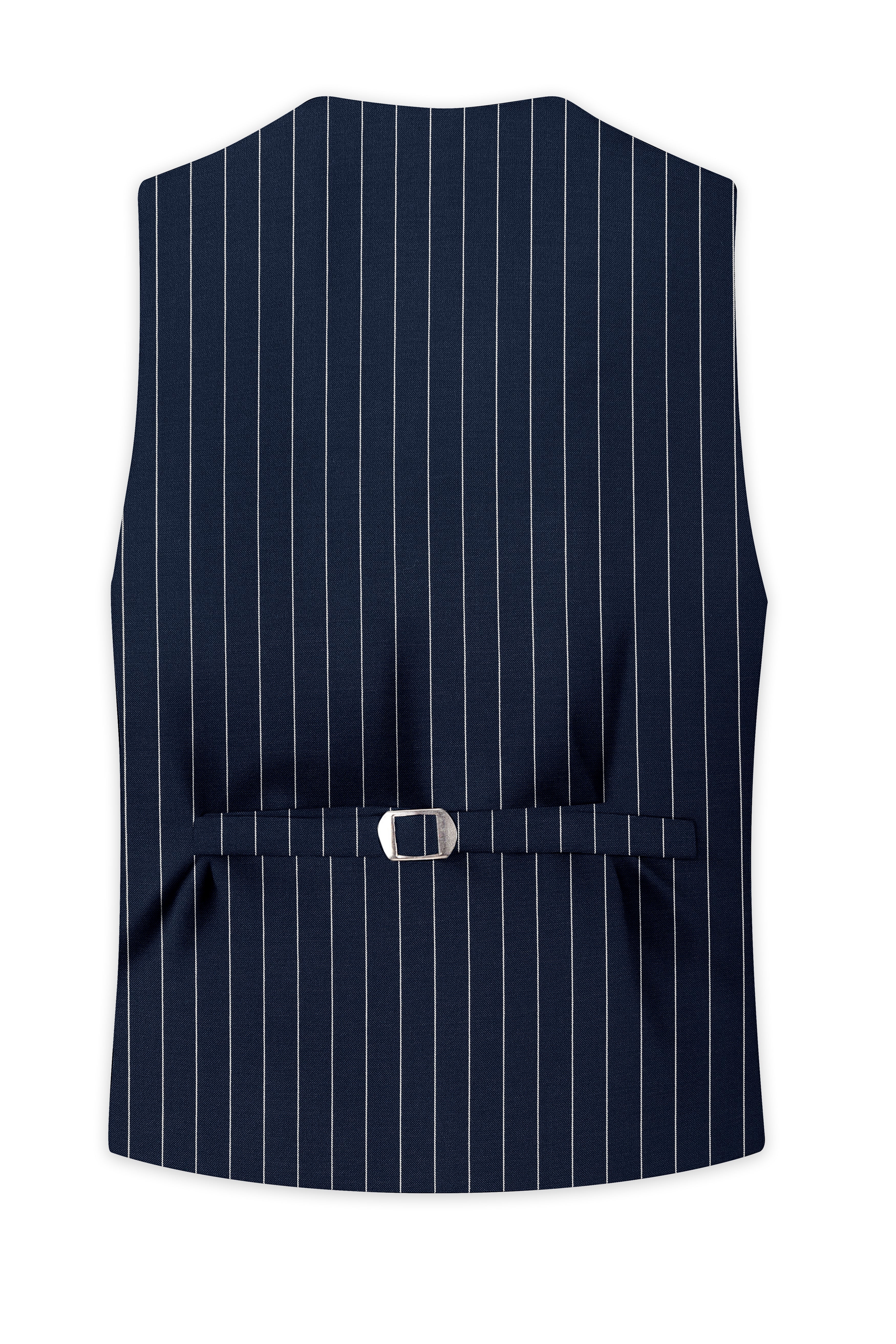 Azureon-Firefly Blue And Bright White Chalk Striped Wool Rich Slight Stretch Waistcoat