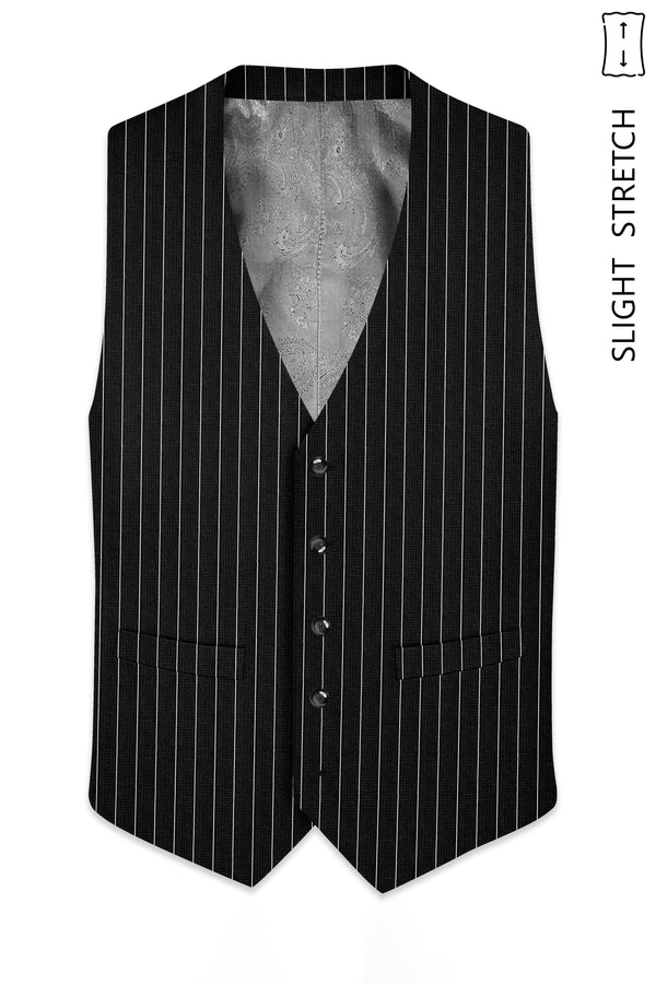 Viceroy-Jade Black And Bright White Chalk Striped Wool Rich Slight Stretch Waistcoat
