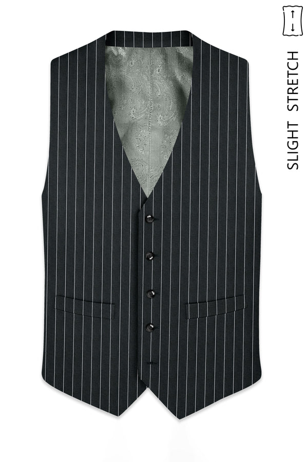 Viceroy-Hunter Green And Bright White Chalk Striped Wool Rich Slight Stretch Waistcoat