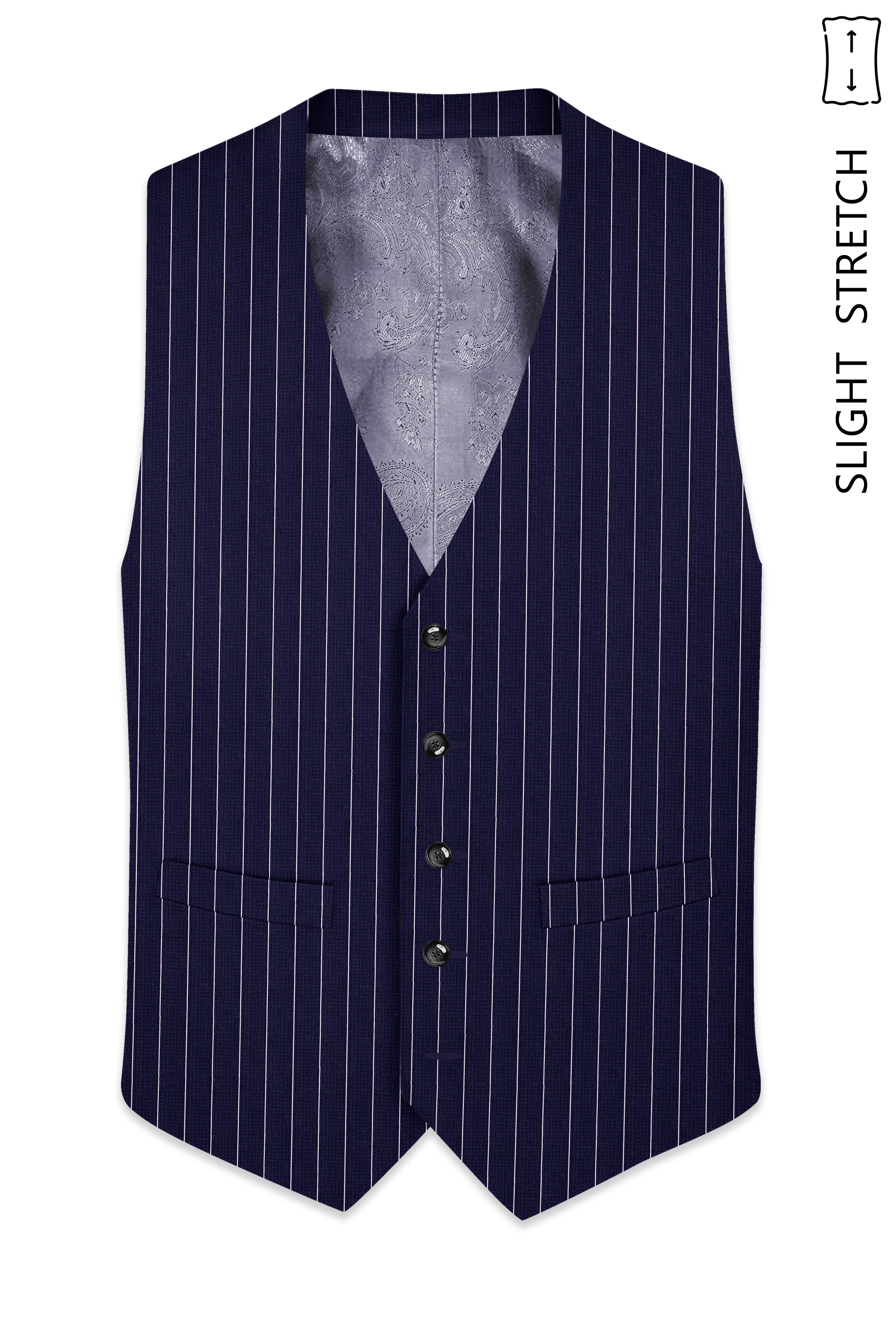 Ascot-Berry Blue And Bright White Chalk Striped Wool Rich Slight Stretch Waistcoat
