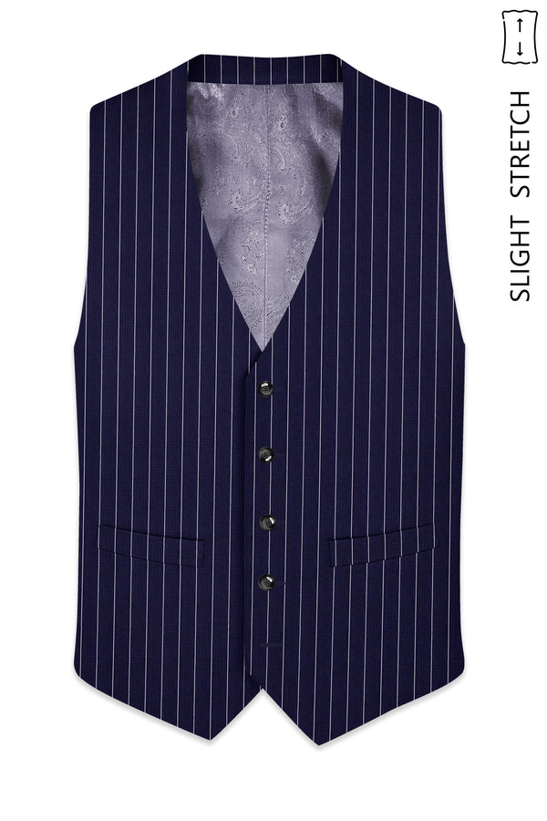 Ascot-Berry Blue And Bright White Chalk Striped Wool Rich Slight Stretch Waistcoat