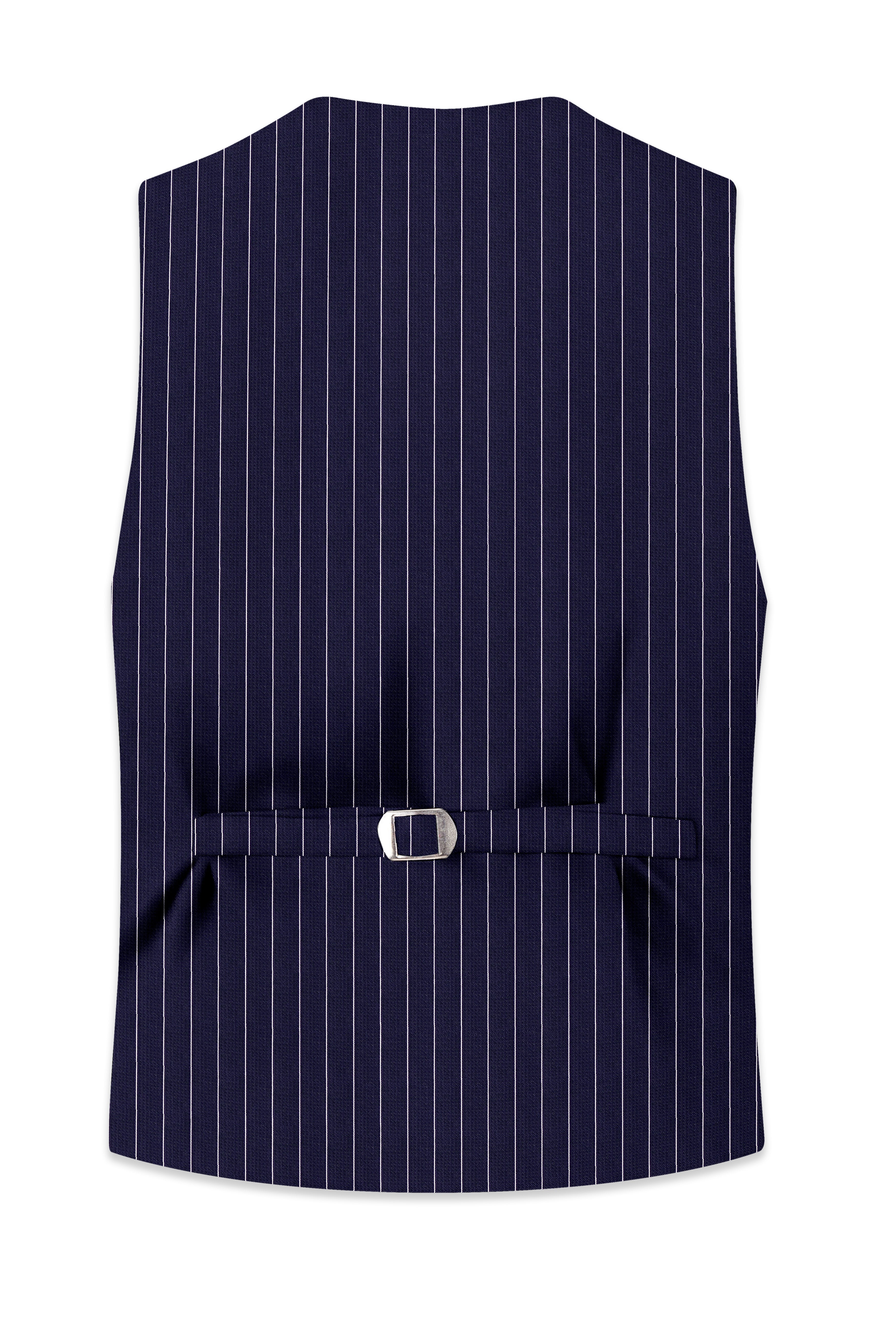 Ascot-Berry Blue And Bright White Chalk Striped Wool Rich Slight Stretch Waistcoat
