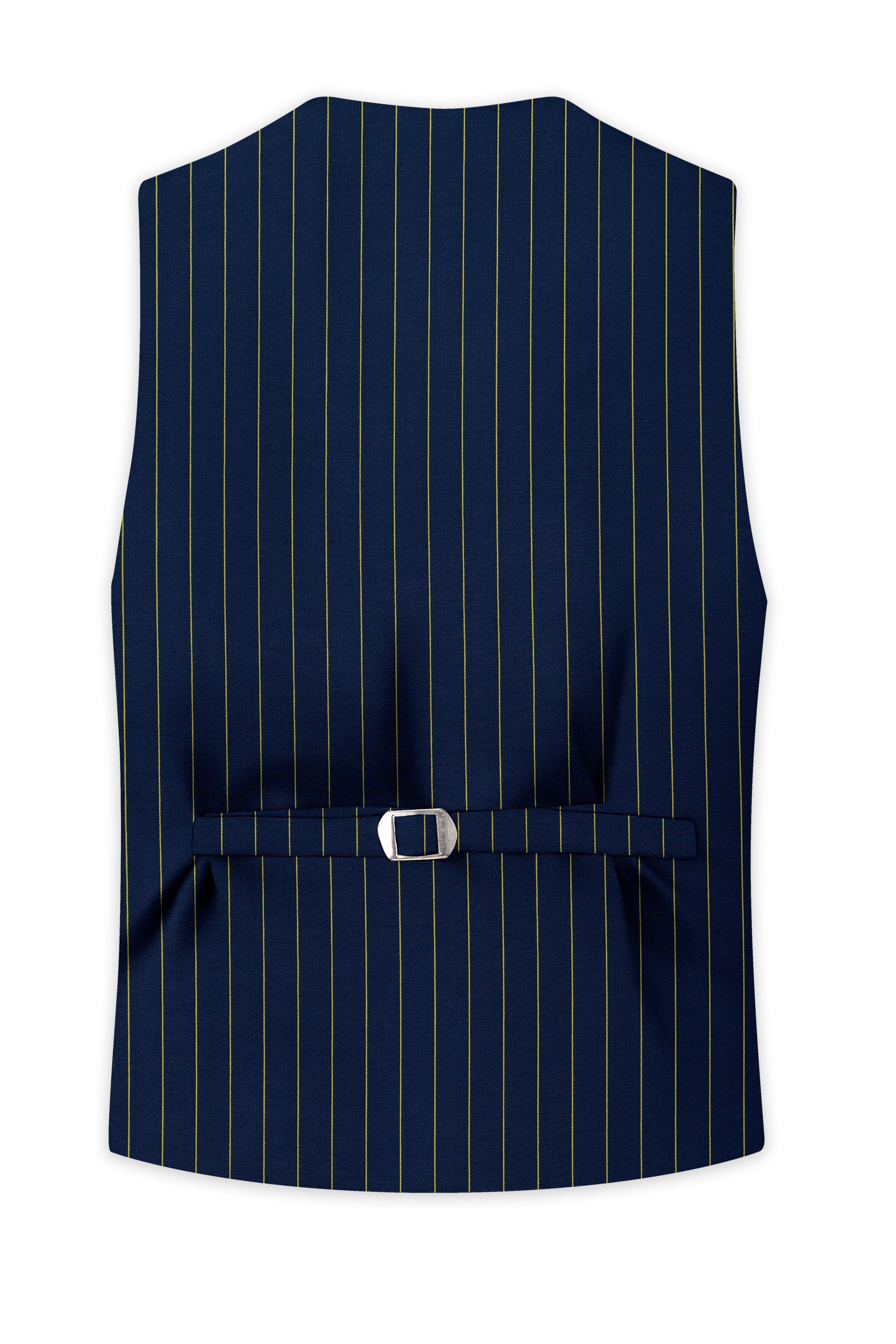 Aurum-Midnight Blue And Harvest Yellow Chalk Striped Wool Rich Slight Stretch Waistcoat