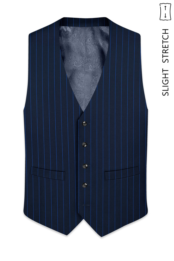 Strivon-Tealish Blue Chalk Striped Wool Rich Slight Stretch Waistcoat