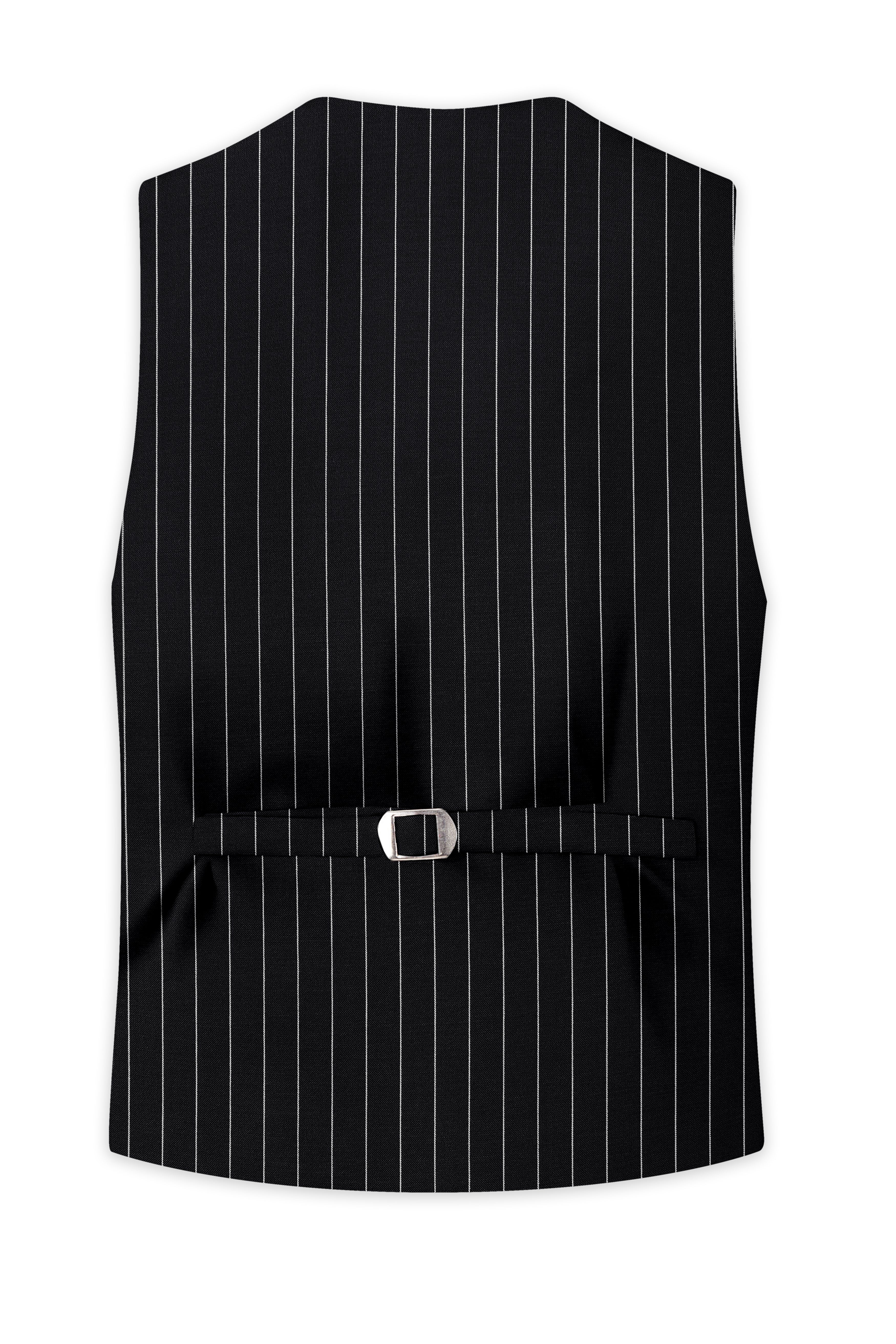 Veritas-Jade Black And Bright White Pin Striped Wool Rich Slight Stretch Waistcoat