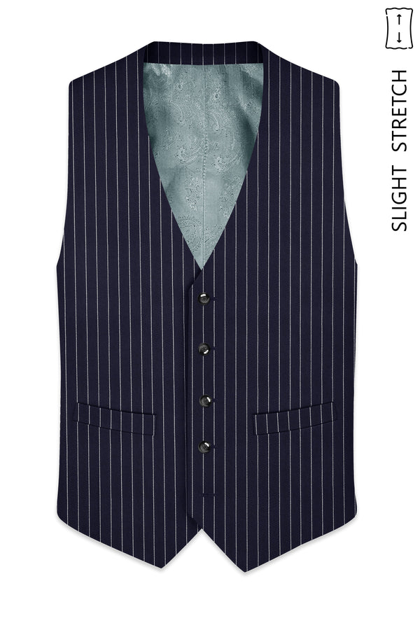 Aurelius-Cinder Blue Bright White Chalk Striped Wool Rich Slight Stretch Waistcoat