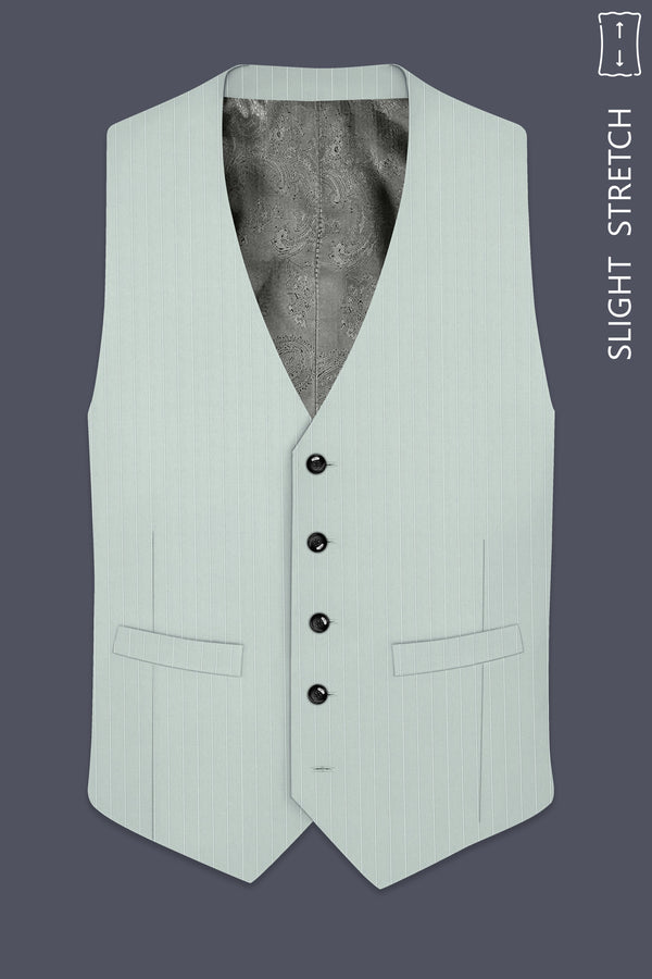 Halcyon-Pale Slate Green Herringbone Striped Wool Rich Slight Stretch Waistcoat