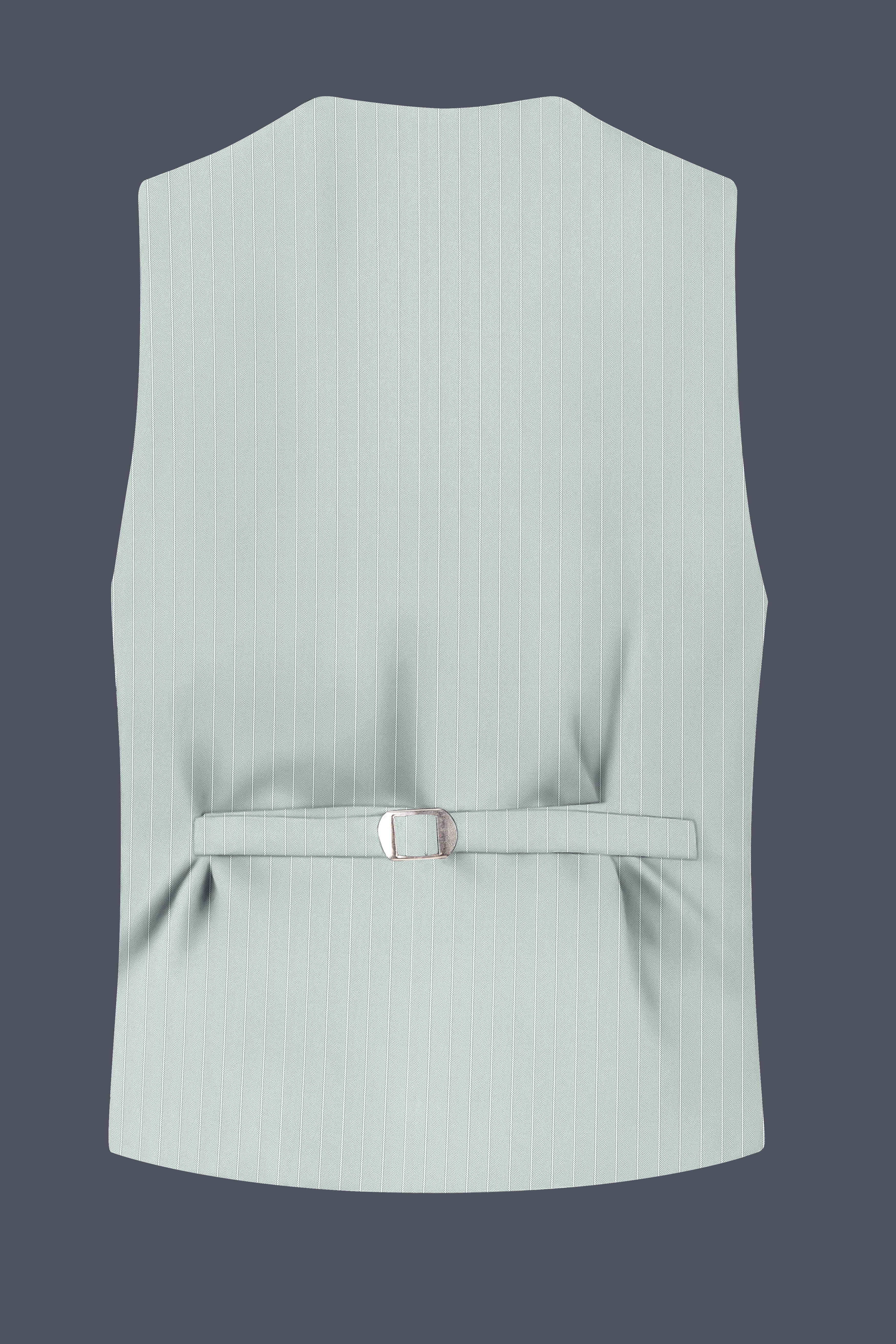 Halcyon-Pale Slate Green Herringbone Striped Wool Rich Slight Stretch Waistcoat
