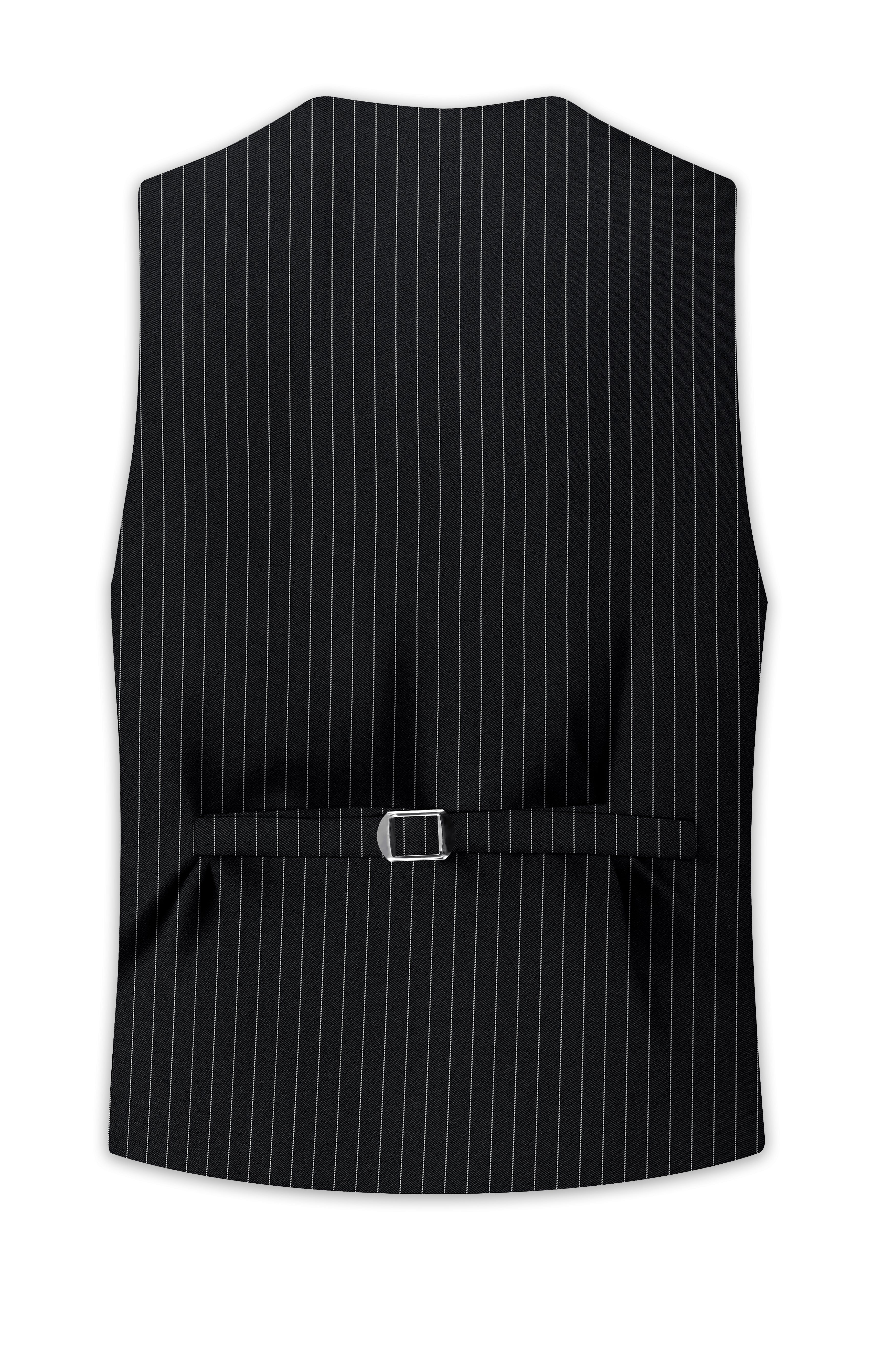 Strivon-Jade Black And Bright White Chalk Striped Wool Rich Slight Stretch Waistcoat