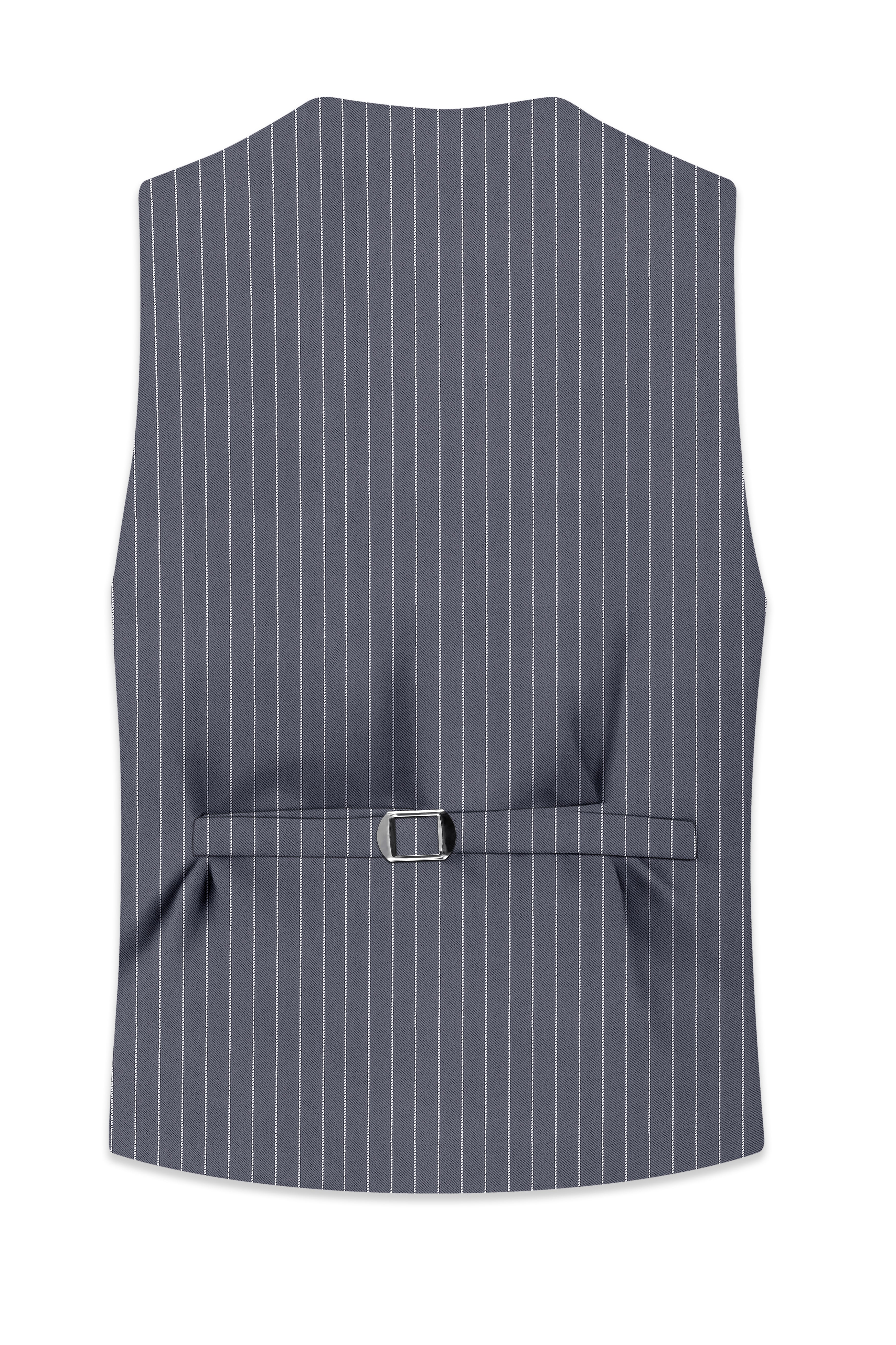 Monarch-Shark Gray And Bright White Chalk Striped Wool Rich Slight Stretch Waistcoat