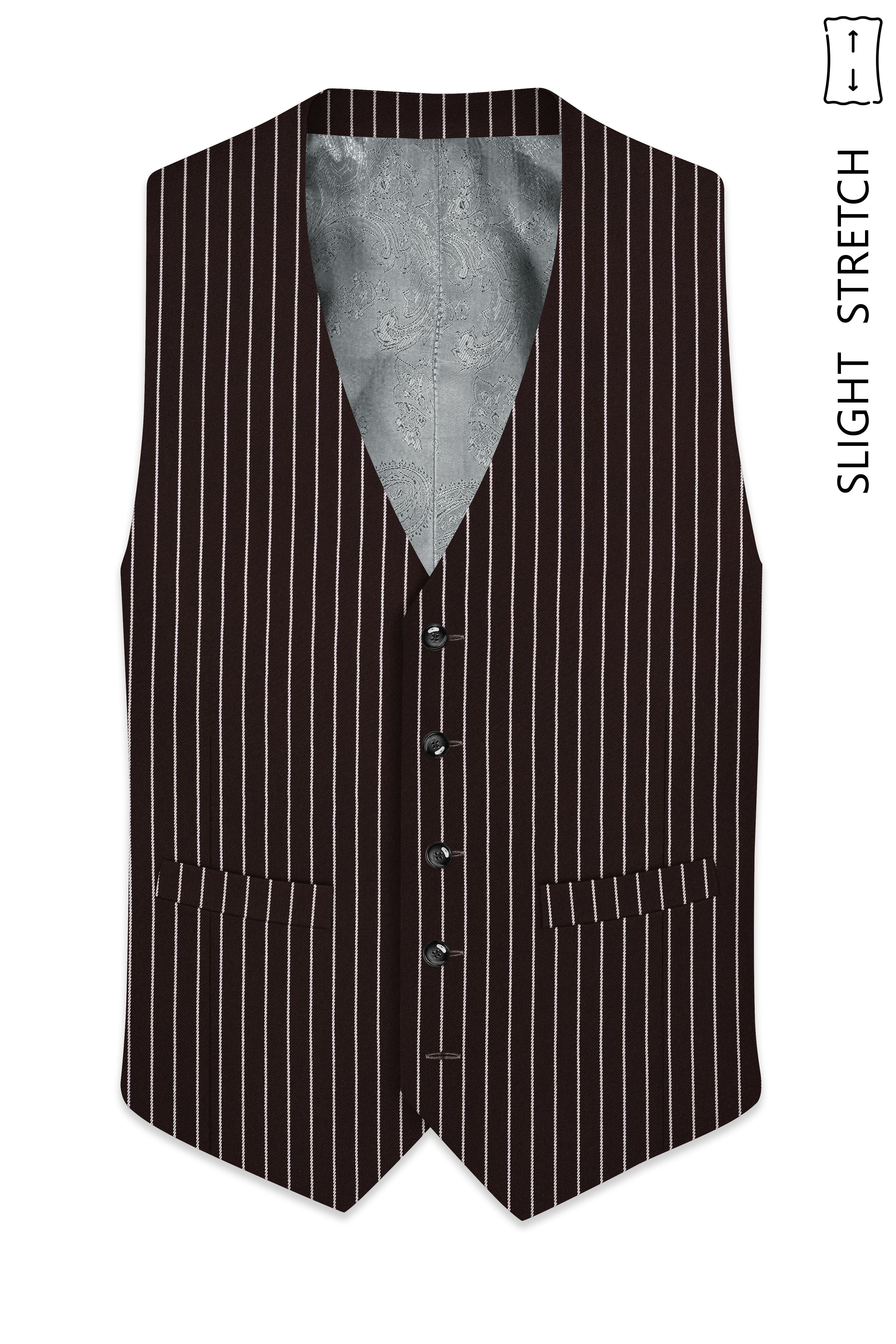 Bastion-Gondola Brown And Bright White Chalk Striped Wool Rich Slight Stretch Waistcoat