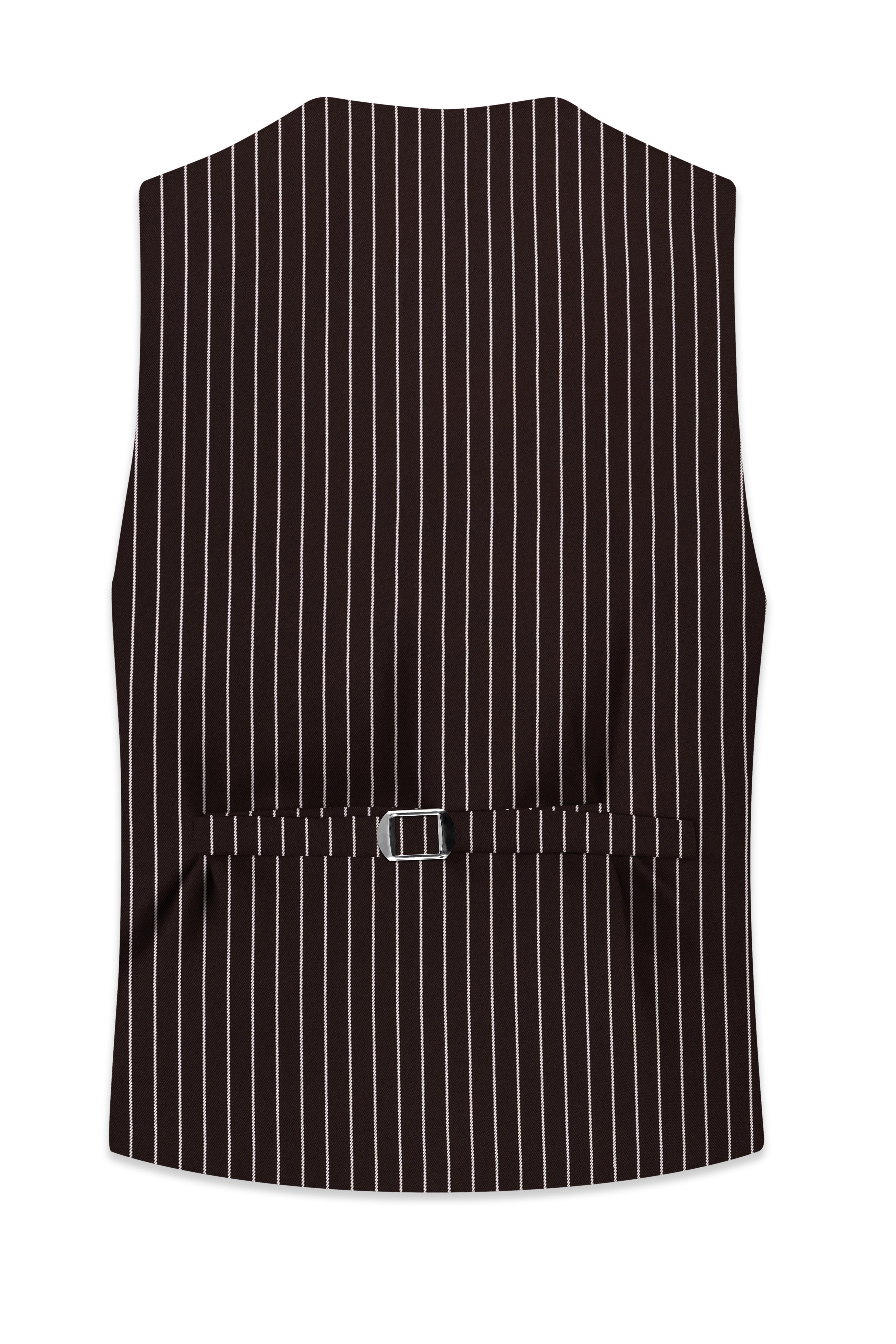 Bastion-Gondola Brown And Bright White Chalk Striped Wool Rich Slight Stretch Waistcoat