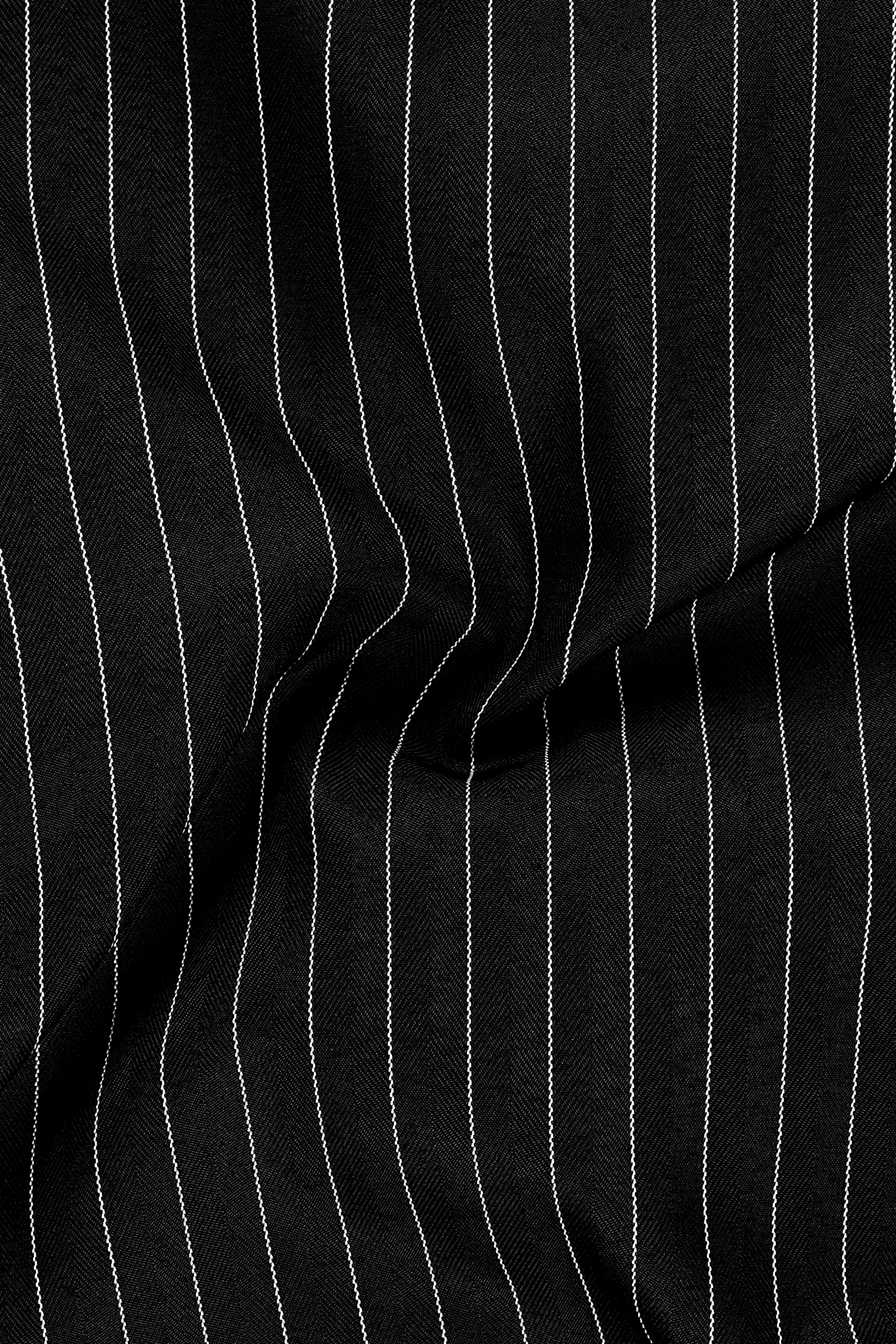 Noir-Jade Black Herringbone Striped Wool Rich Slight Stretch Waistcoat