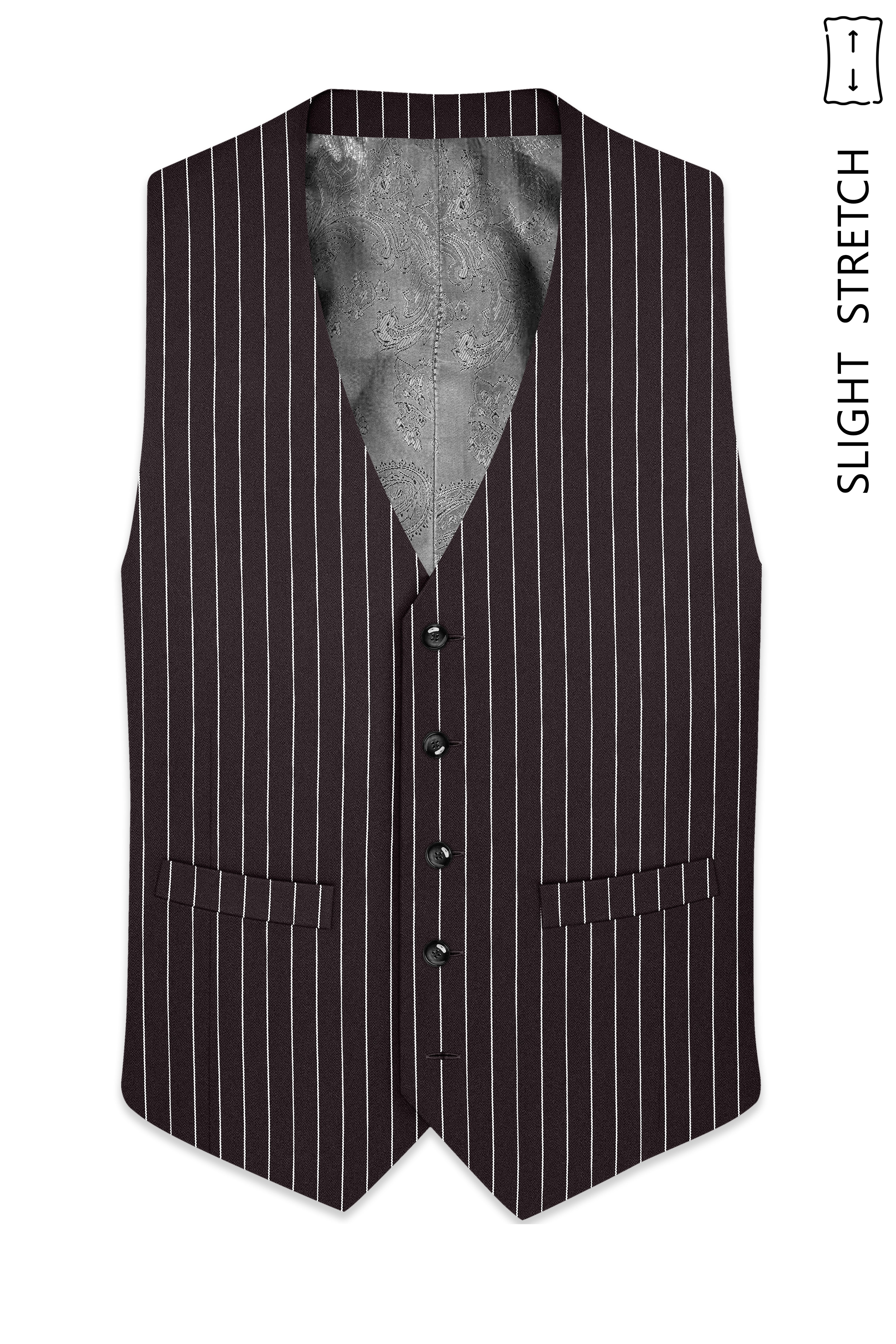 Volt-Thunder Brown Herringbone Striped Wool Rich Slight Stretch Waistcoat
