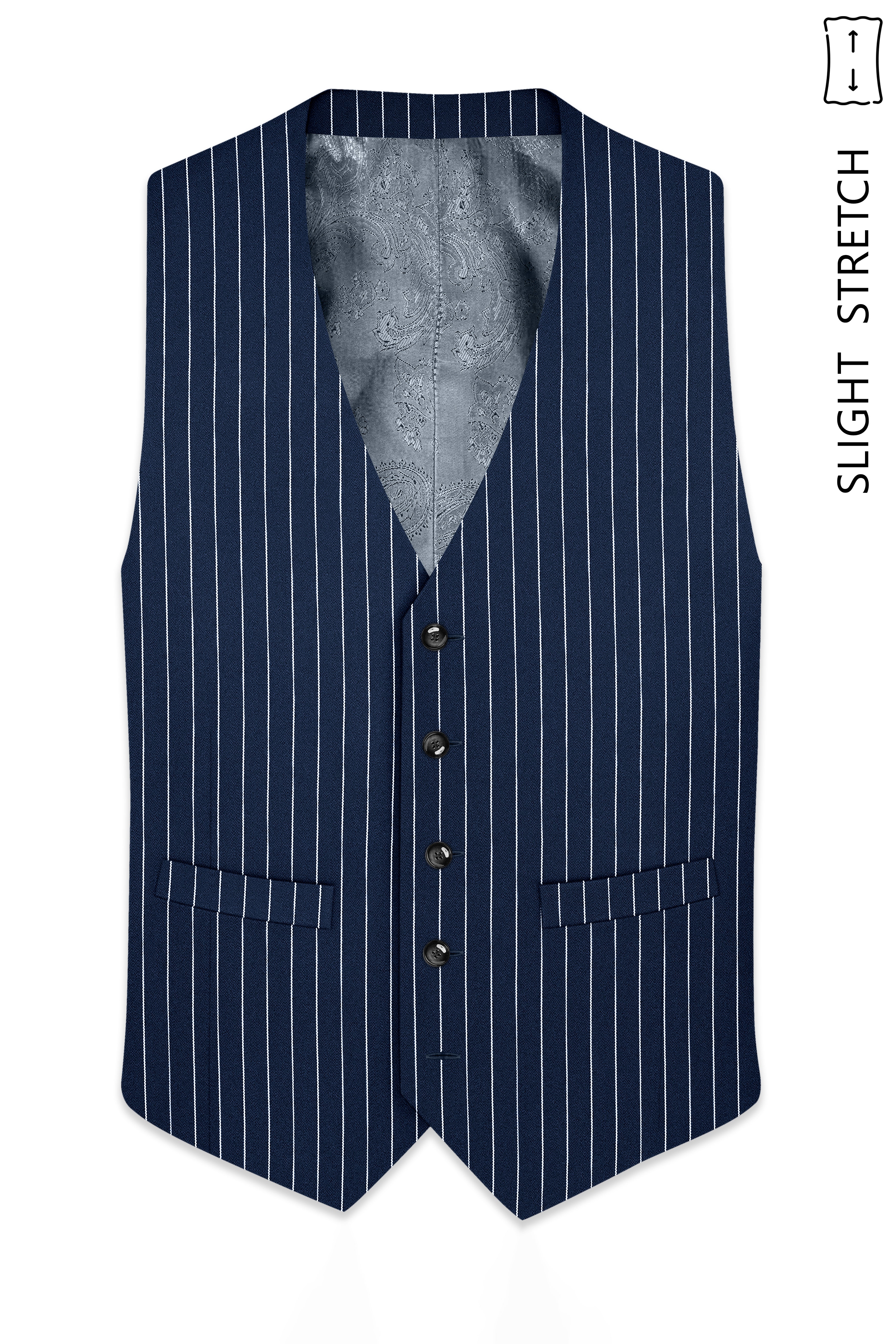 Astris-Space Blue Herringbone Striped Wool Rich Slight Stretch Waistcoat