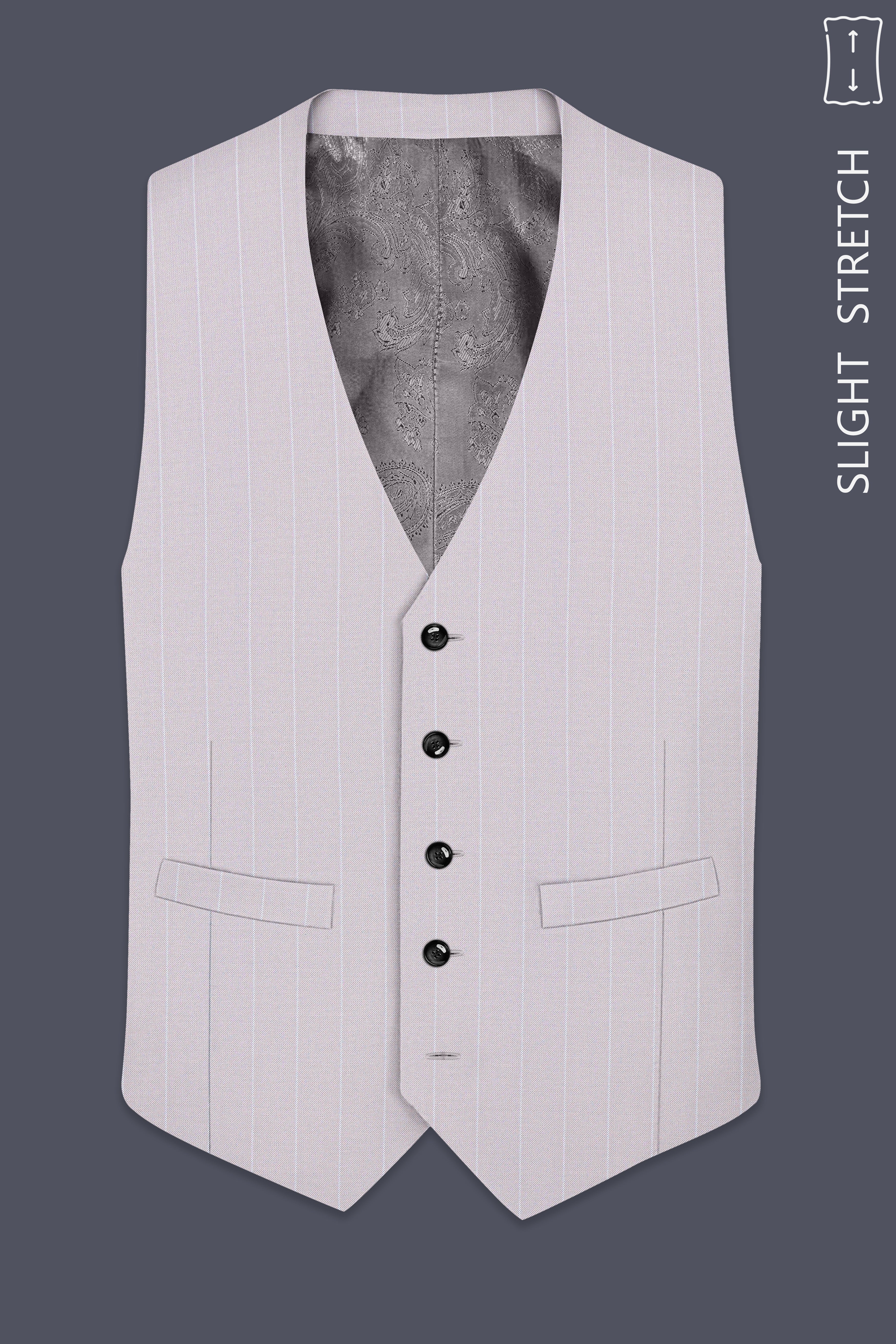 Roselle-Thistle Pink And Bright White Chalk Striped Wool Rich Slight Stretch Waistcoat