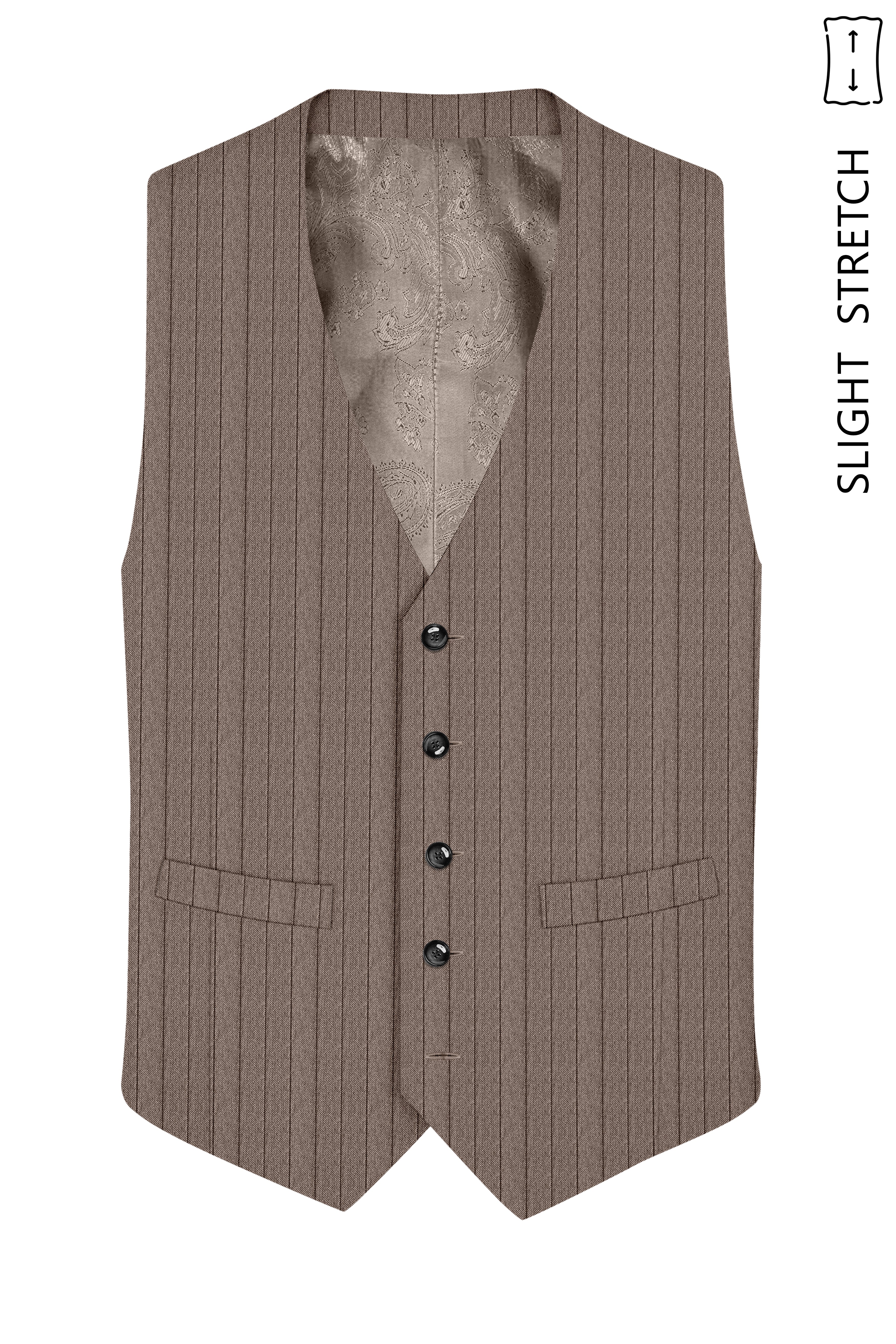 Obsidian-Fuscous Brown And Jade Black Chalk Striped Wool Rich Slight Stretch Waistcoat
