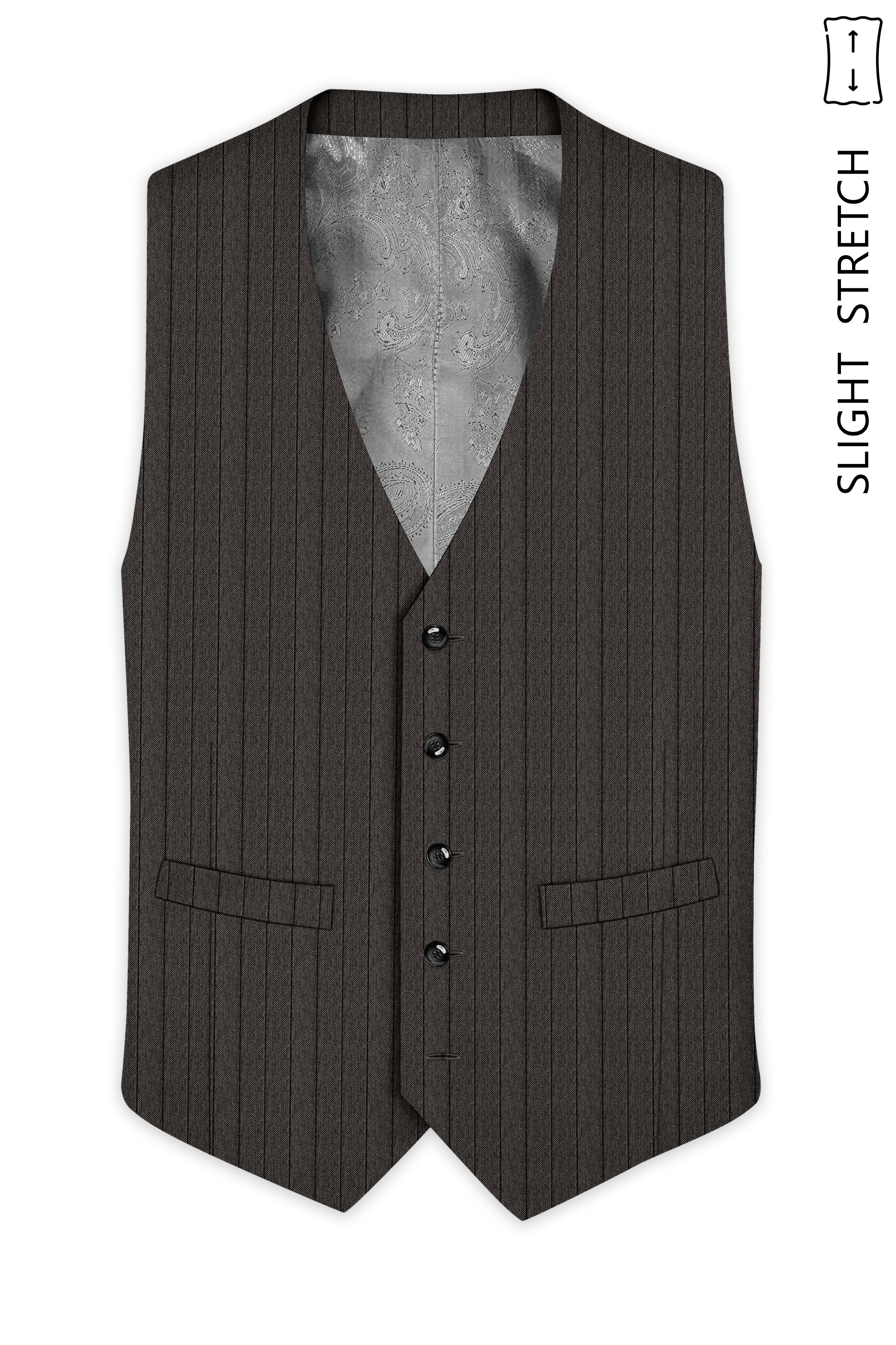 Heritage-Iridium Brown And Bright White Chalk Striped Wool Rich Slight Stretch Waistcoat