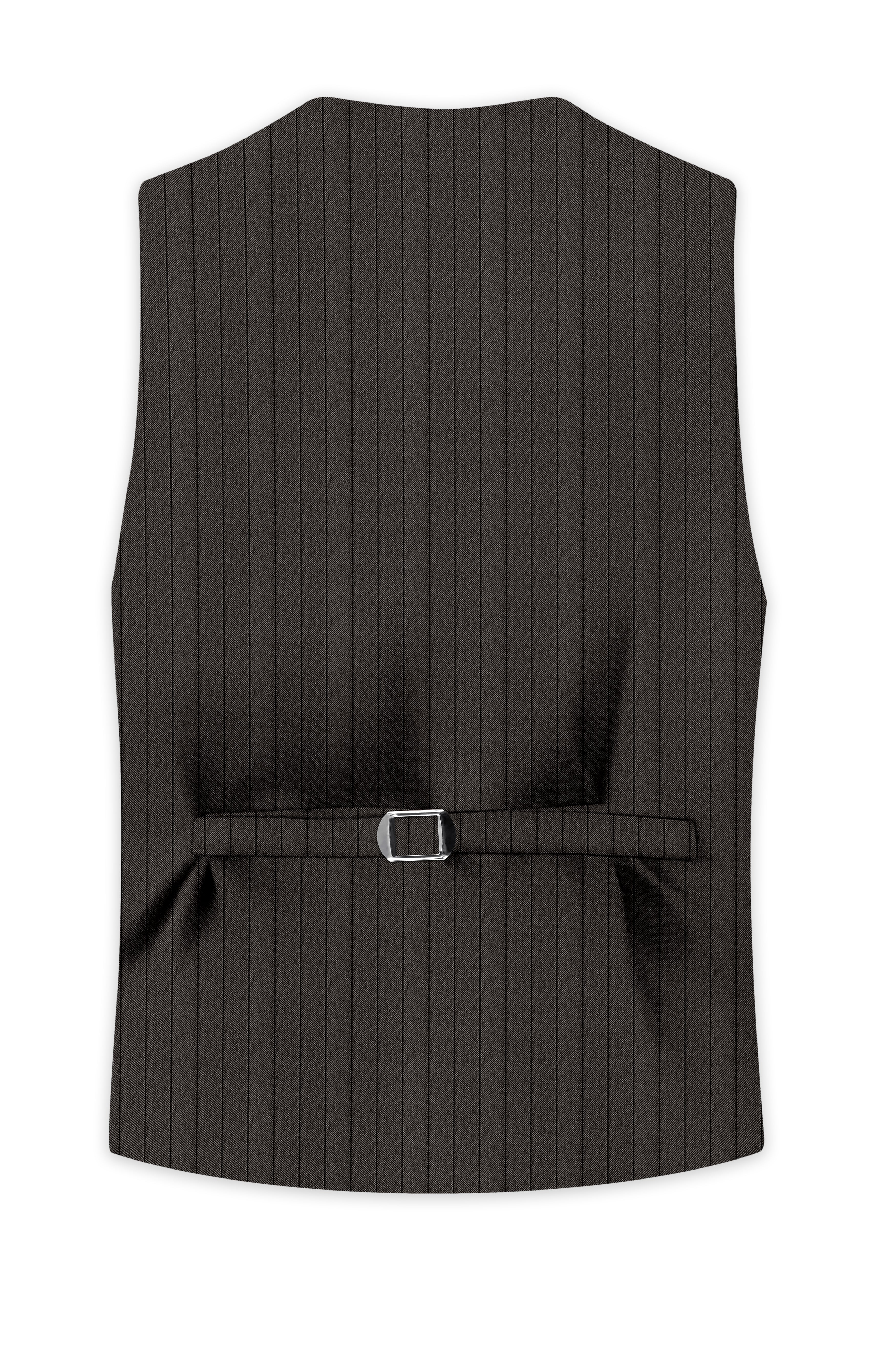 Heritage-Iridium Brown And Bright White Chalk Striped Wool Rich Slight Stretch Waistcoat