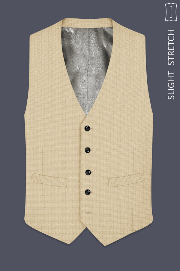Alabaster-Vanilla Cream Diamond Textured Wool Rich Slight Stretch Waistcoat