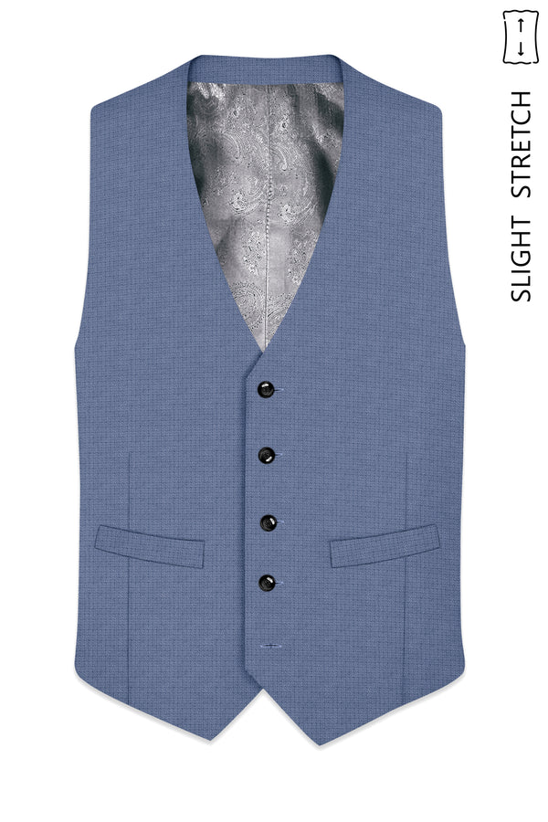 Sapphire-Raven Blue Diamond Textured Wool Rich Slight Stretch Waistcoat